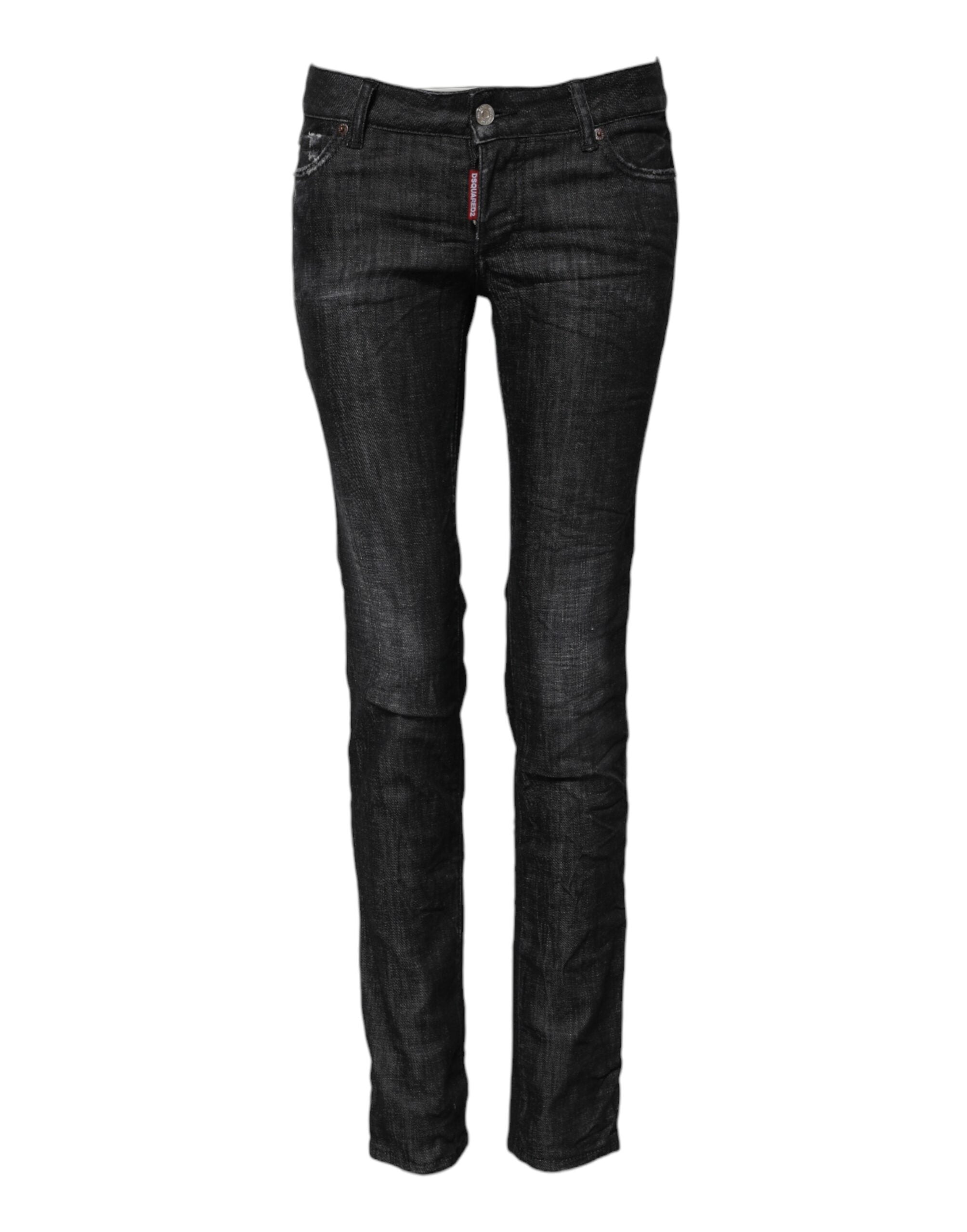 Dsquared² Black Skinny Denim Jeans in Cotton with a Low Waist-2