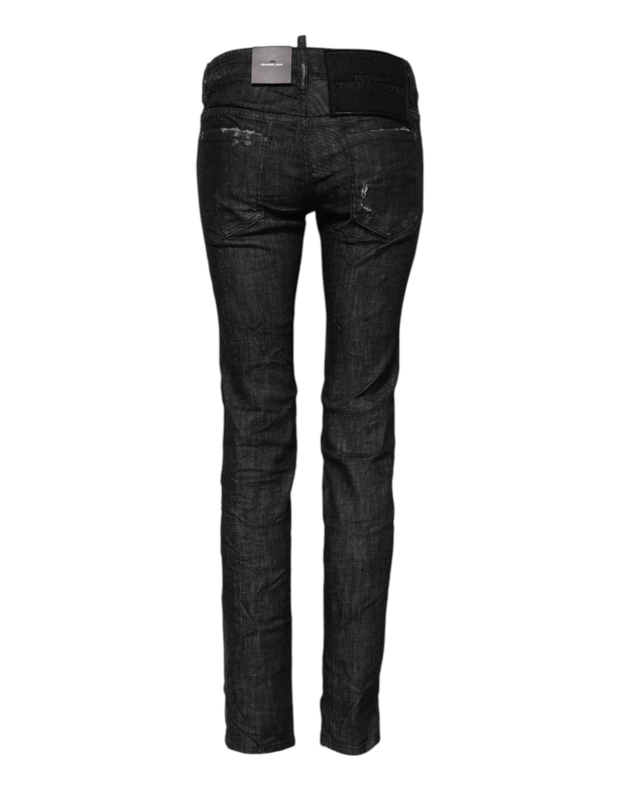 Dsquared² Black Skinny Denim Jeans in Cotton with a Low Waist-3