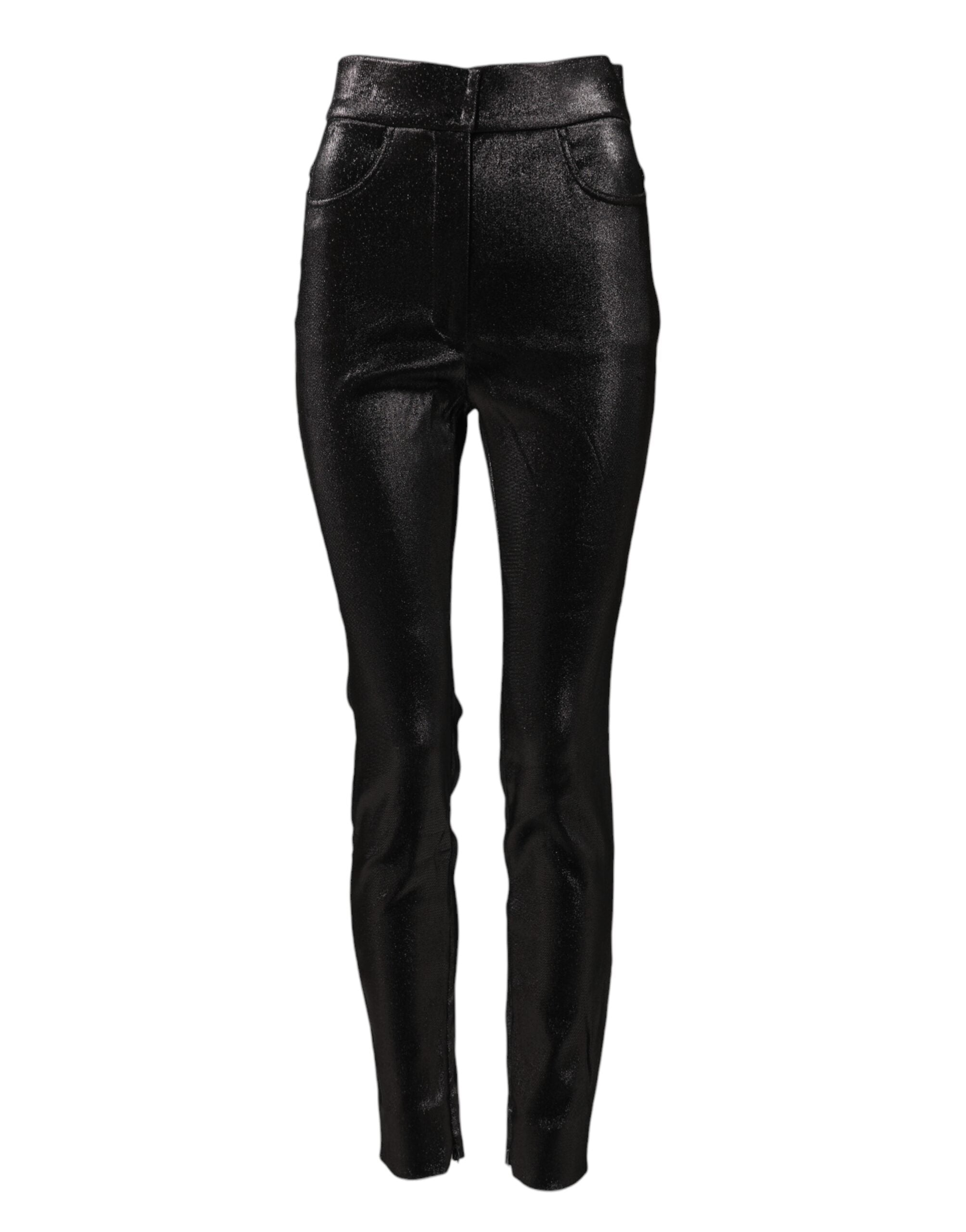 Dolce & Gabbana Black cotton stretch trousers with silver lurex thread-2