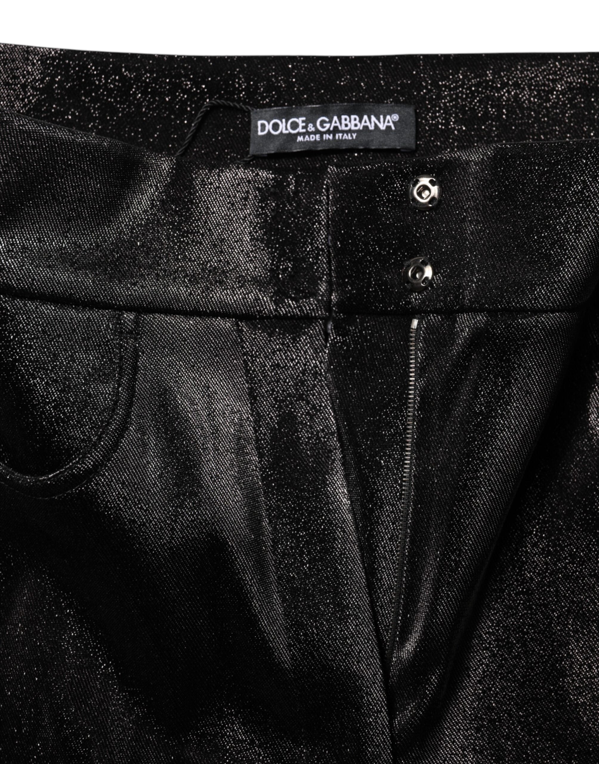 Dolce & Gabbana Black cotton stretch trousers with silver lurex thread-4
