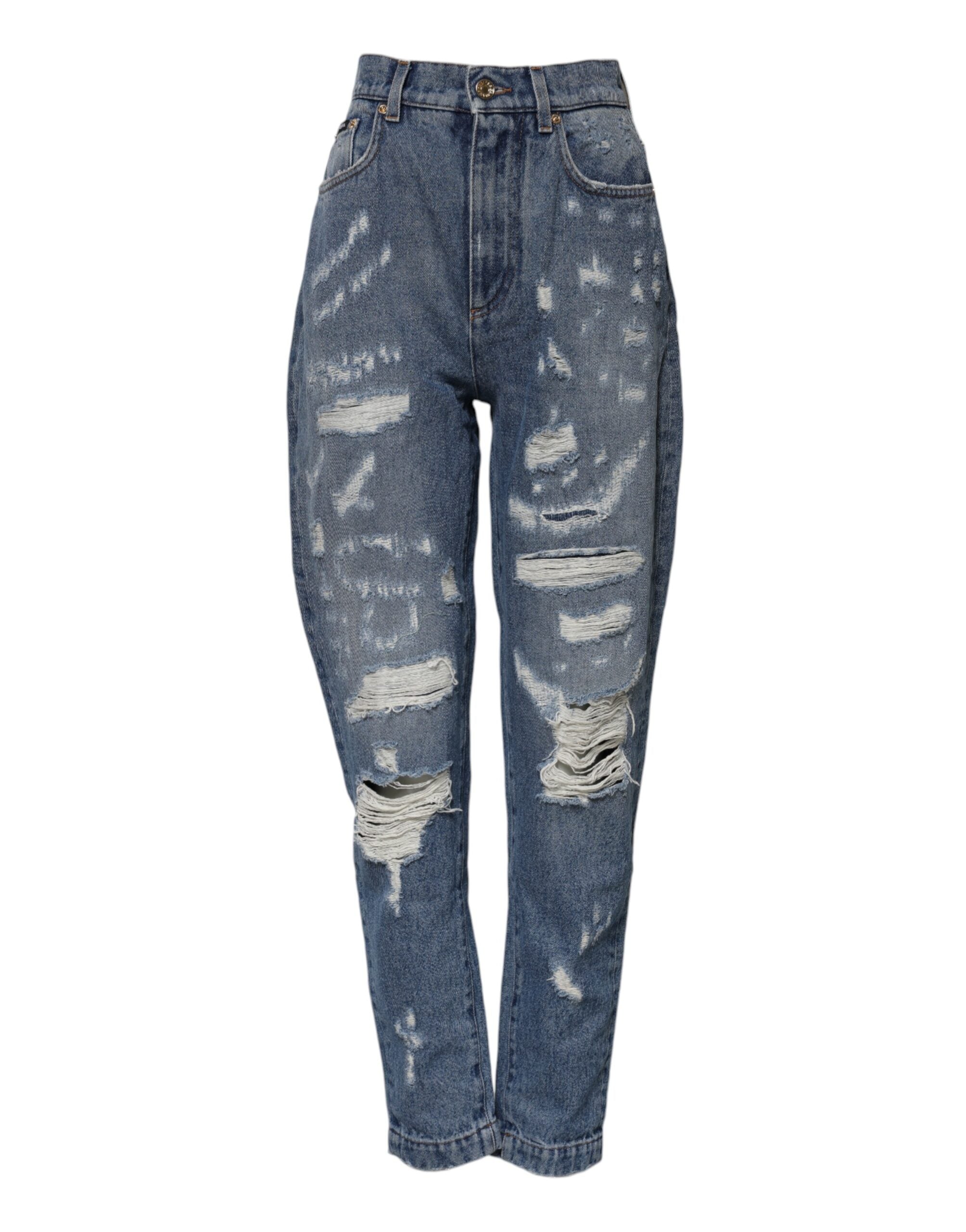 Dolce & Gabbana blue ripped high-waisted denim jeans in cotton-2