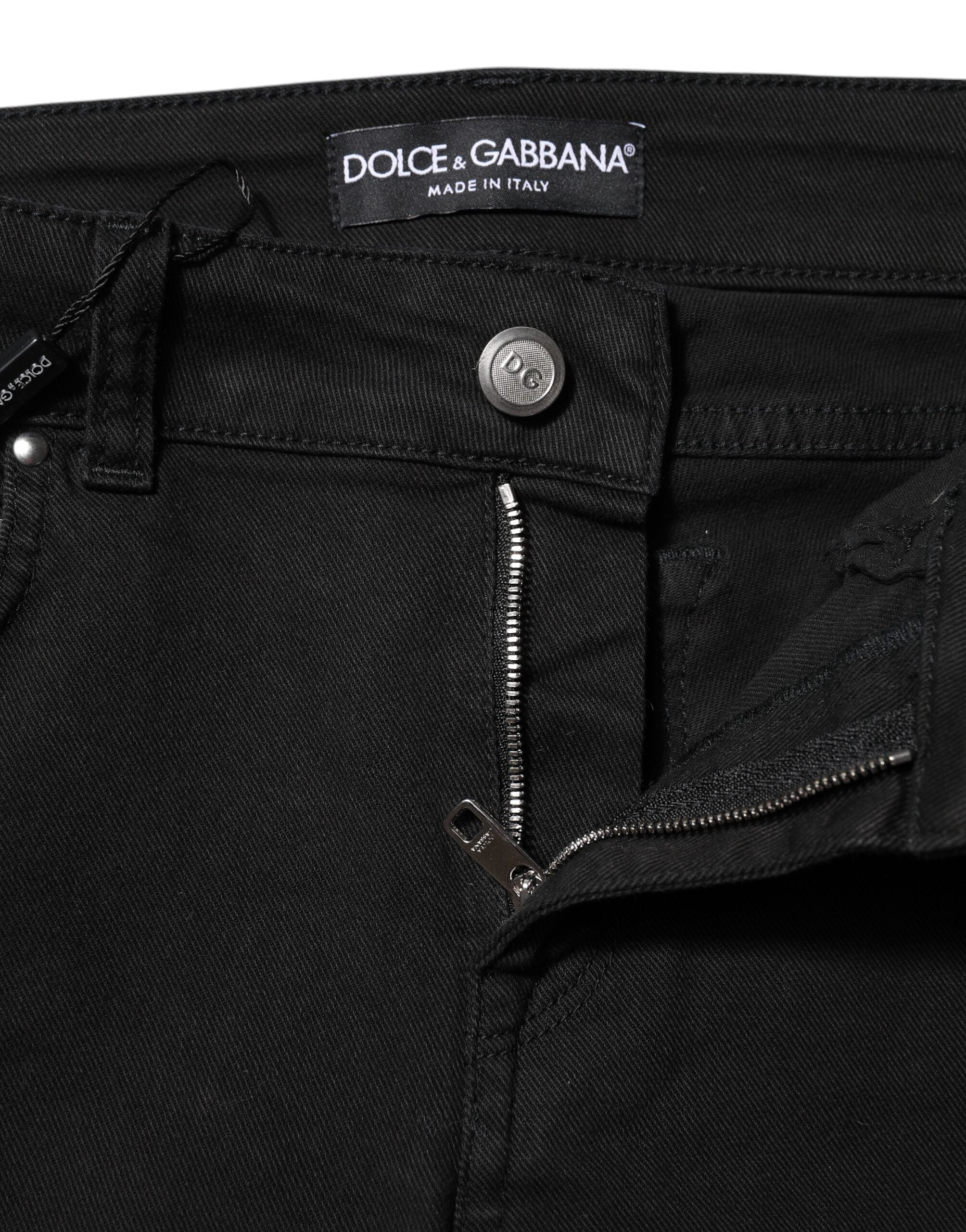Vaqueros ajustados negros de Dolce & Gabbana en algodón con cintura media-4