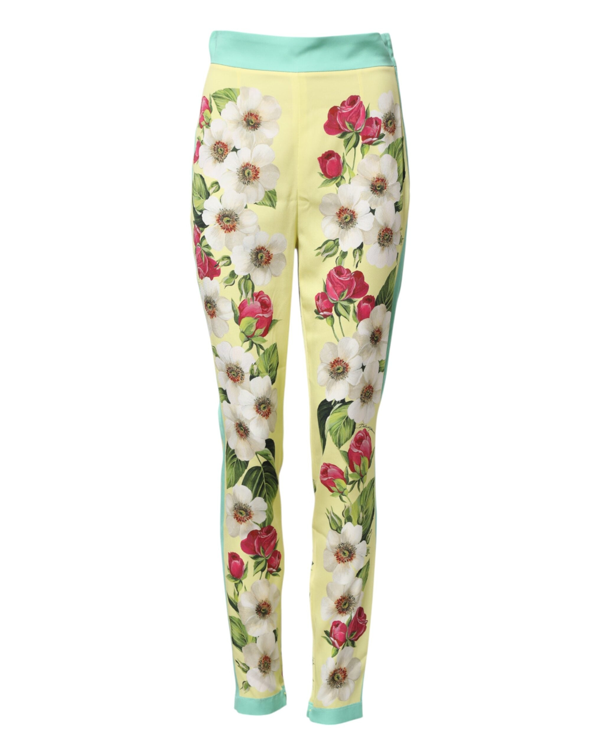 Dolce & Gabbana Gelbe Seidenblumen-Leggings-Hose-2