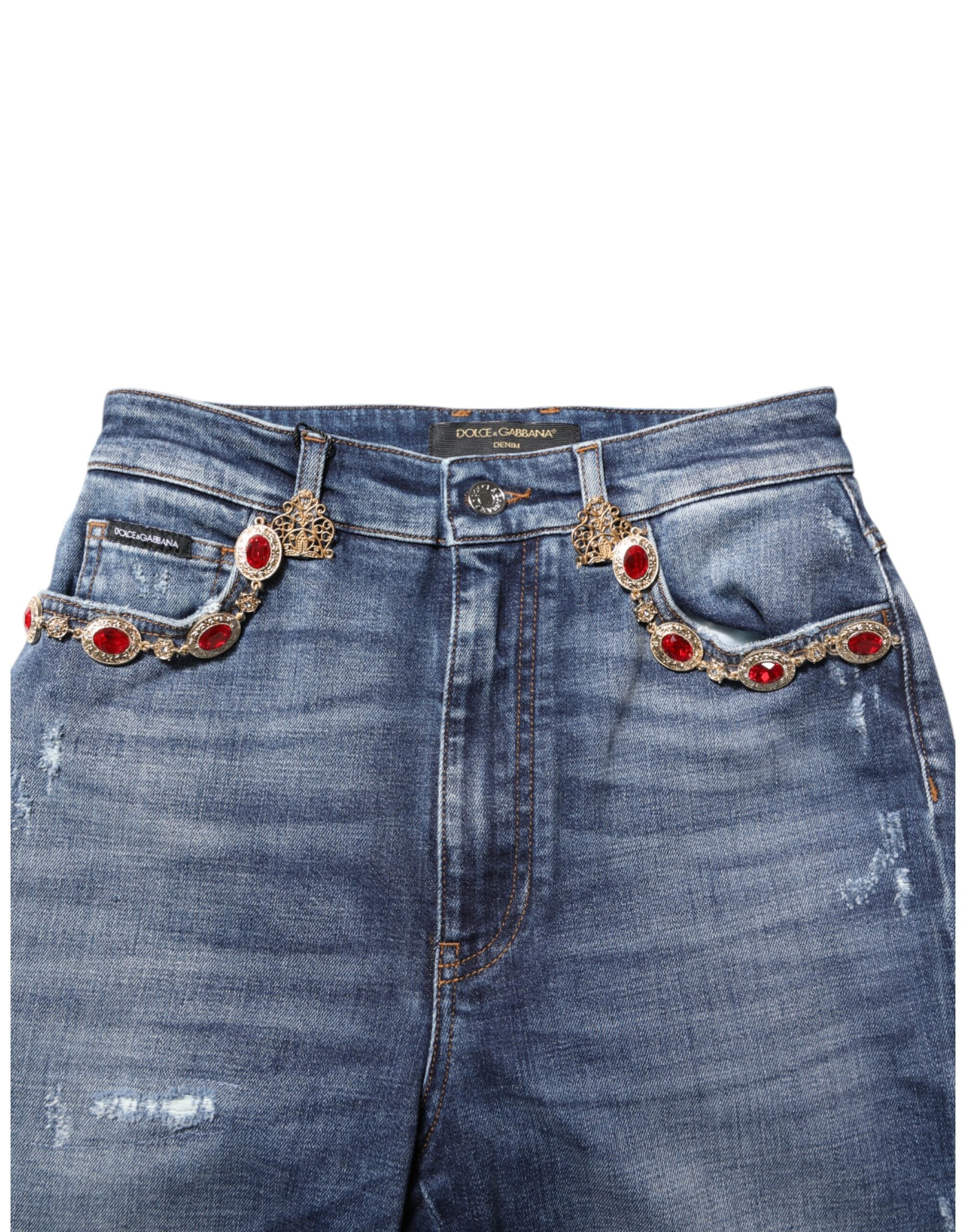 Dolce & Gabbana blue denim jeans with rhinestone embellishment-4