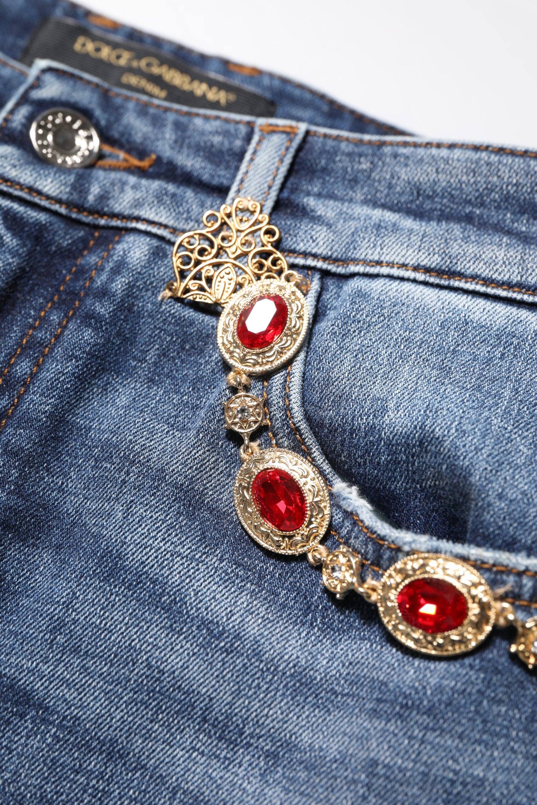 Dolce & Gabbana blue denim jeans with rhinestone embellishment-5