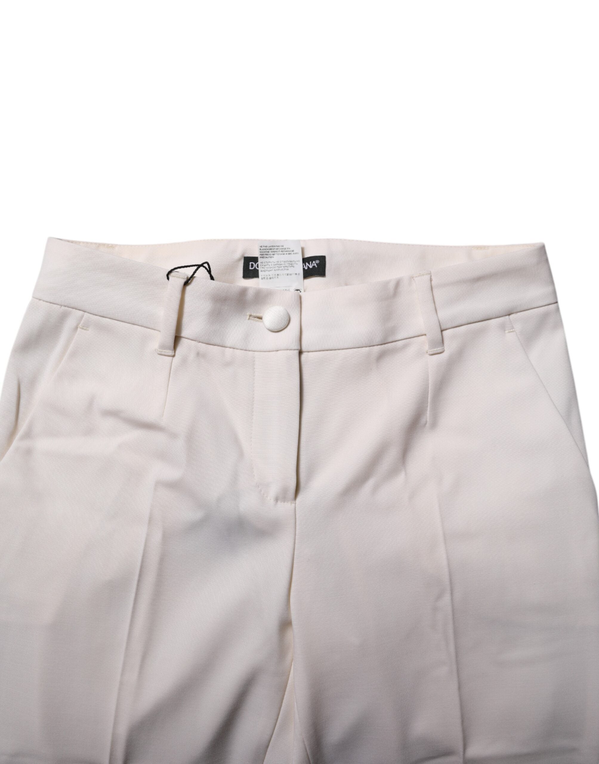 Dolce & Gabbana White tapered high-waisted wool trousers-4