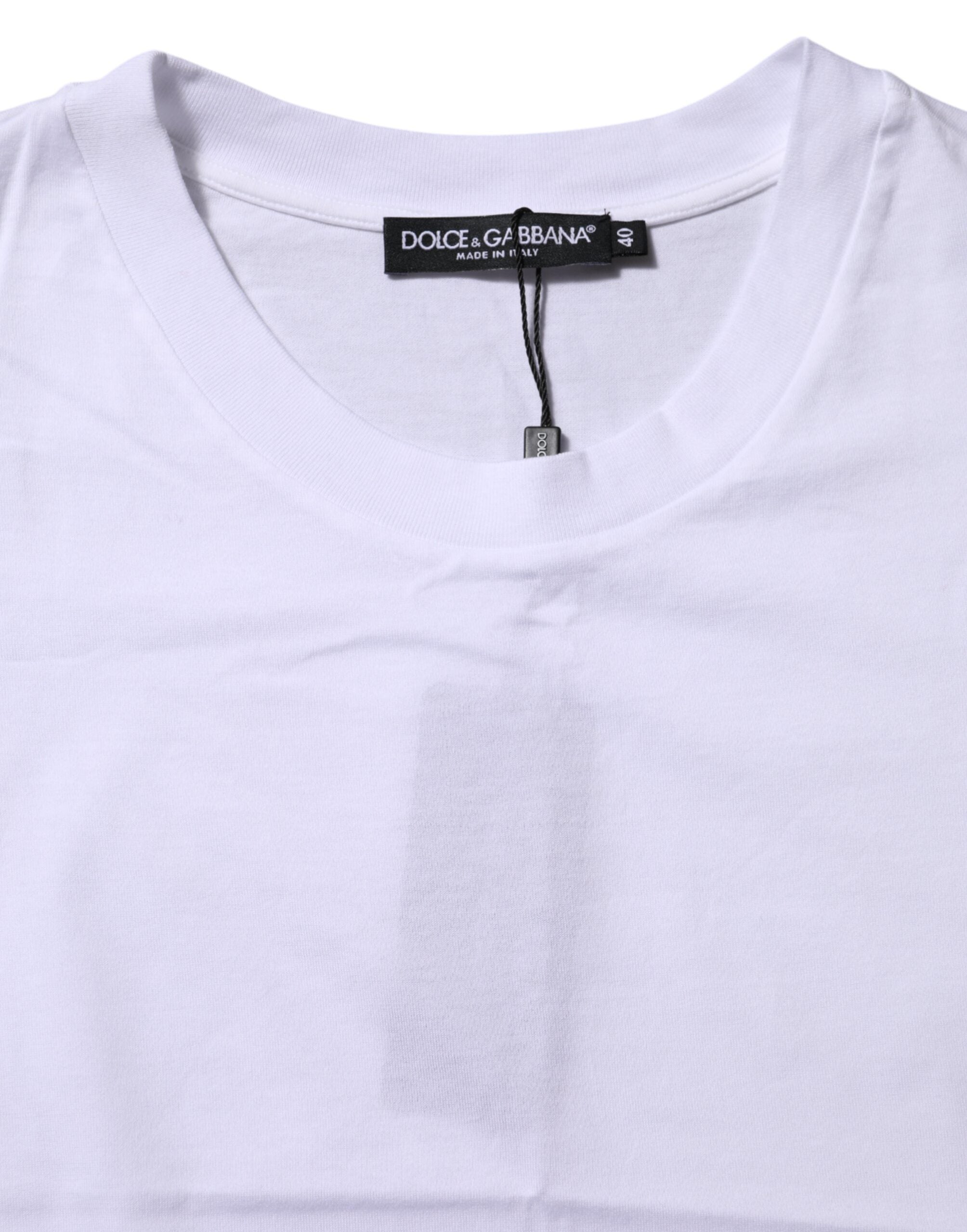 Dolce & Gabbana white cotton T-shirt with round neck and short sleeves-4
