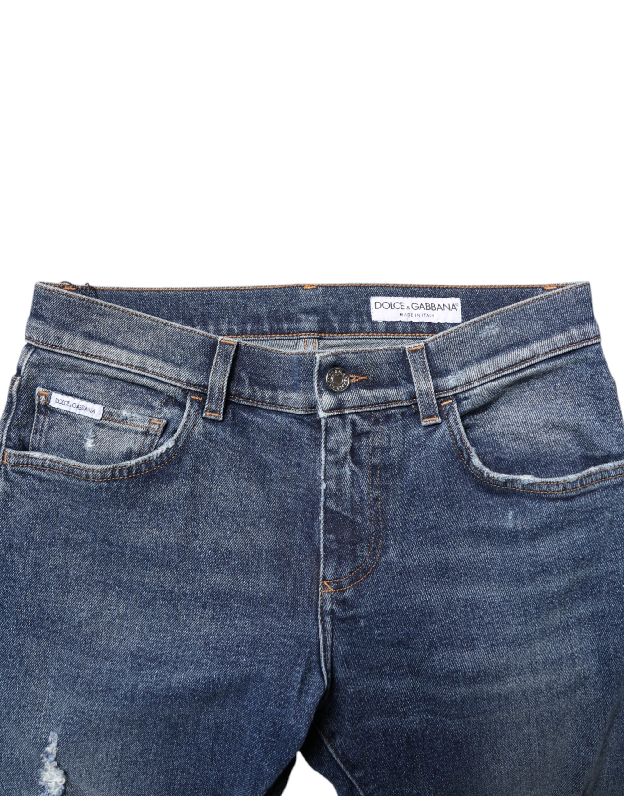 Dolce & Gabbana Blue Washed Skinny Denim Jeans in Ripped Cotton-5