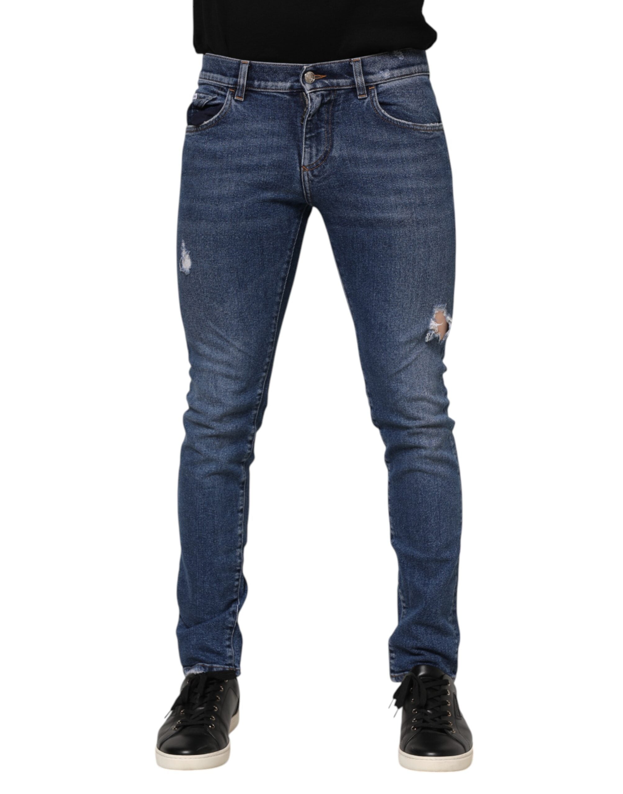 Dolce & Gabbana Blue Washed Skinny Denim Jeans in Ripped Cotton