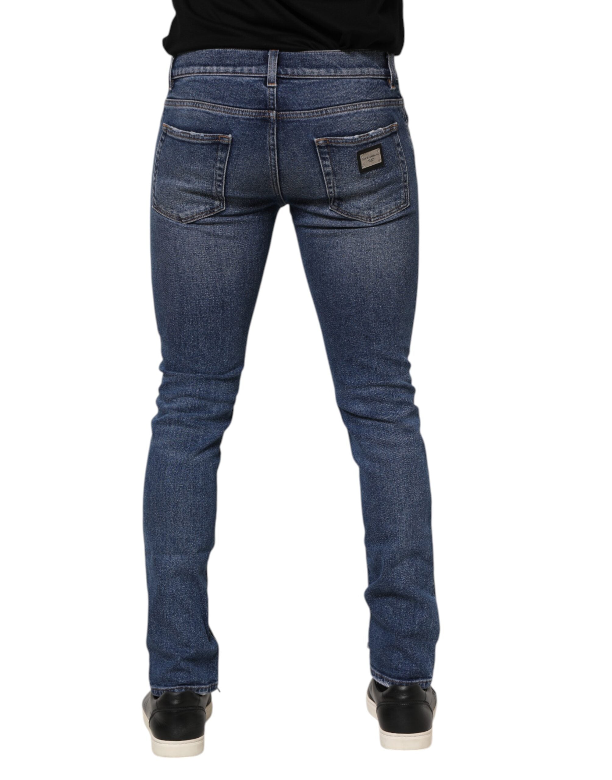 Dolce & Gabbana Blue Washed Skinny Denim Jeans in Ripped Cotton-4