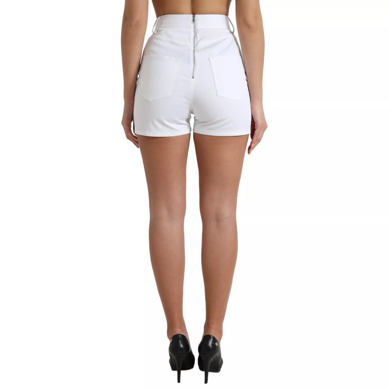 Dolce & Gabbana White Front Lace High Waist Hot Pants Shorts-4