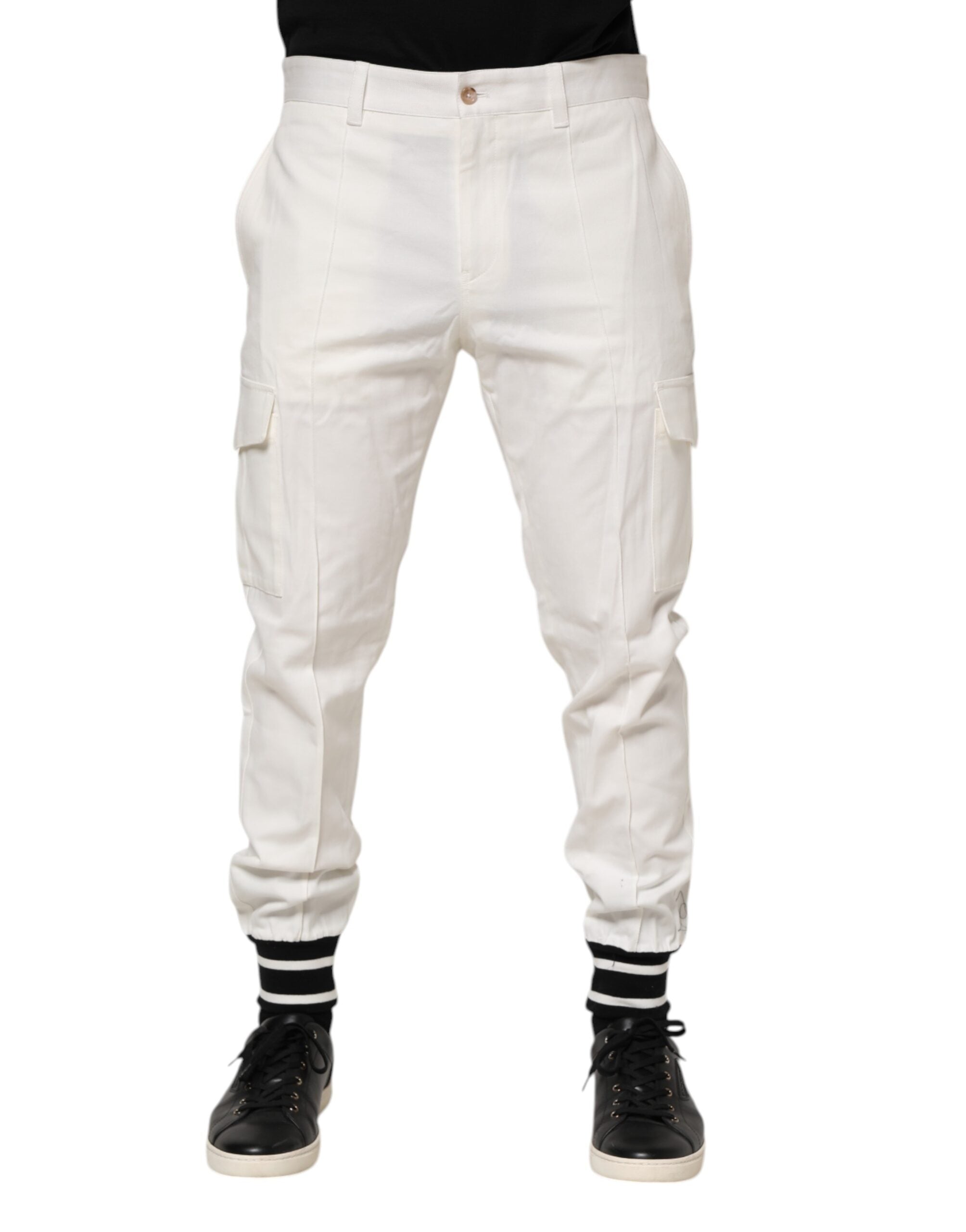 Dolce & Gabbana White Cotton Jogger Cargo Skinny Men's Trousers