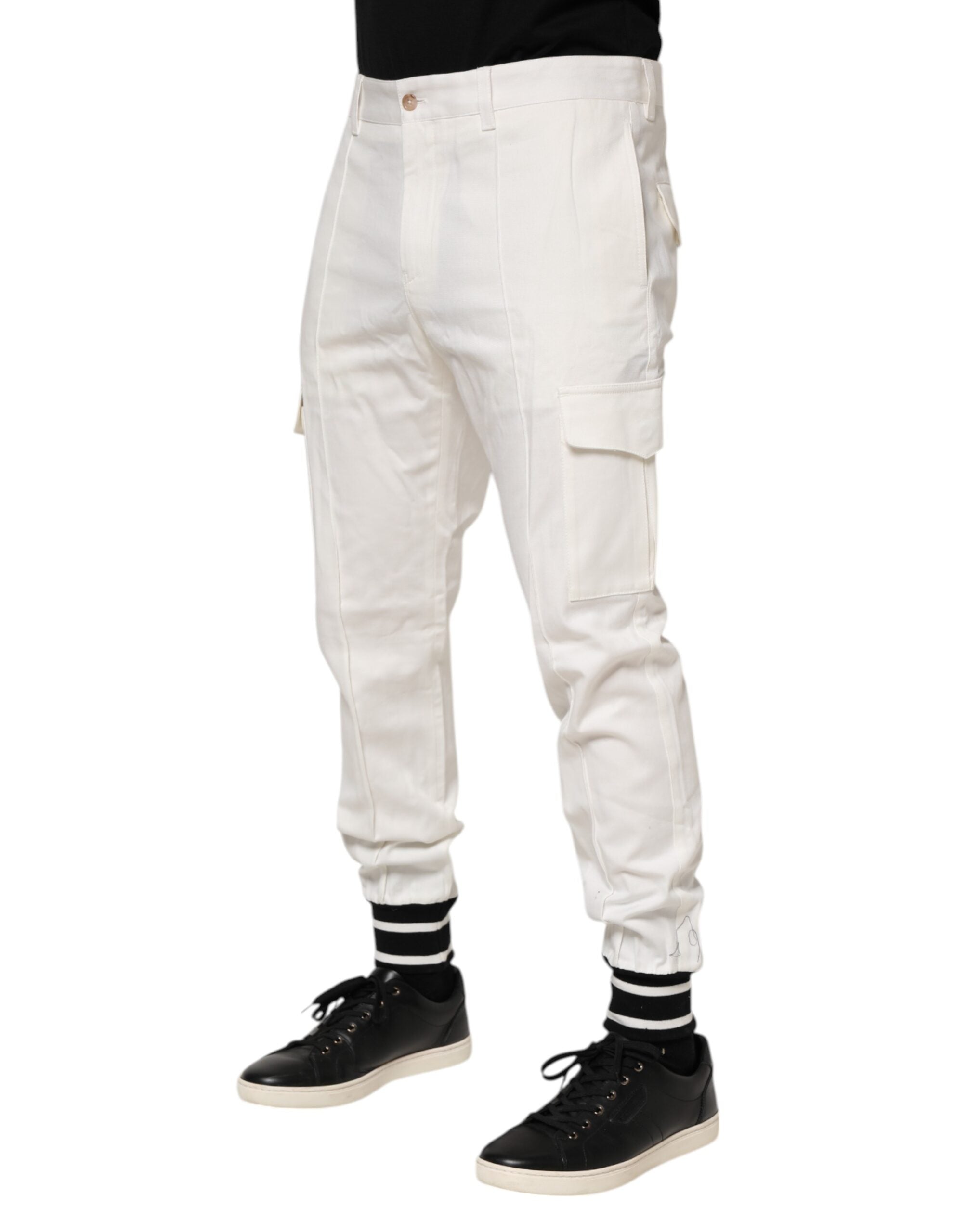 Dolce & Gabbana White Cotton Jogger Cargo Skinny Men's Trousers-3
