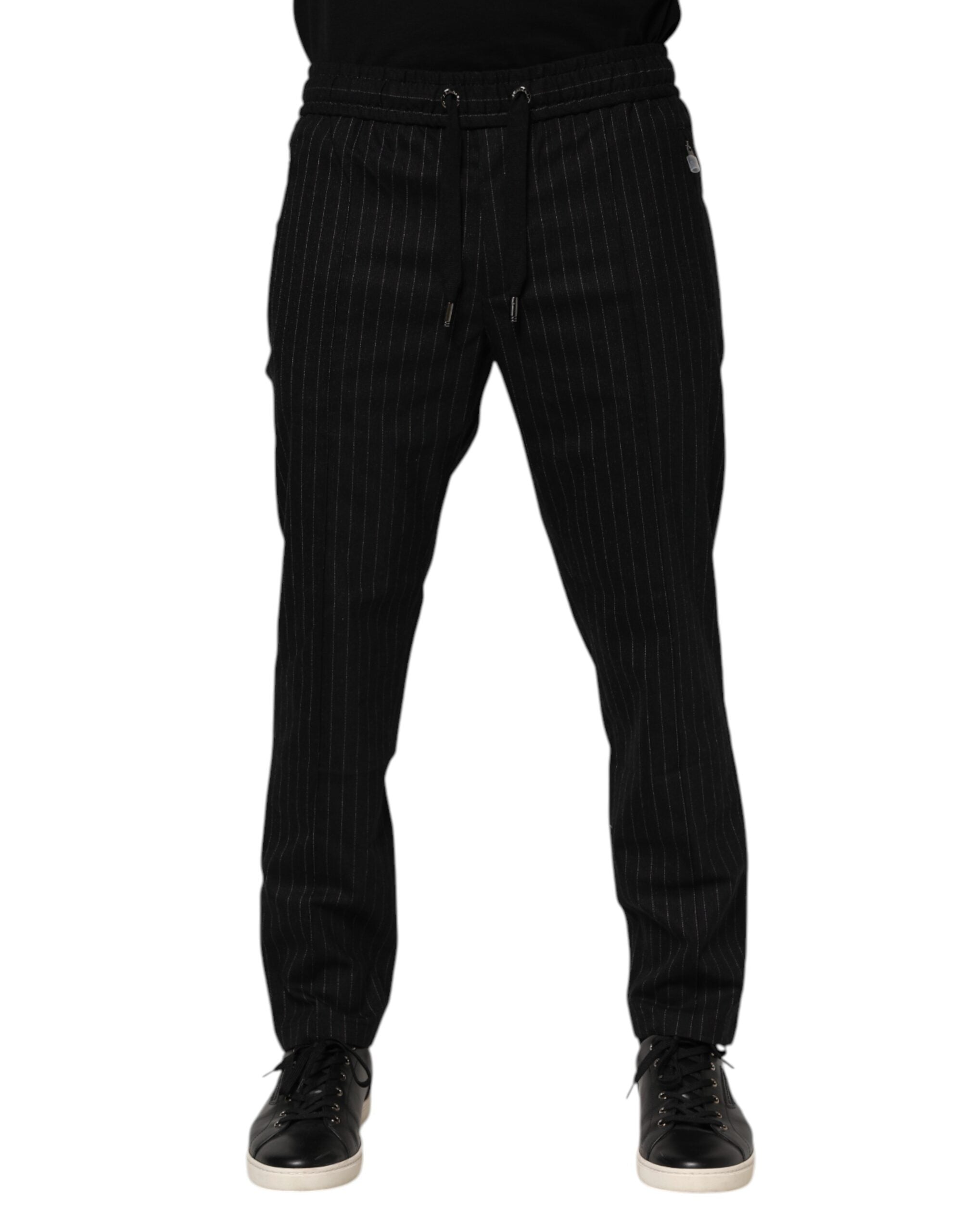 Dolce & Gabbana Schwarz gestreifte Herren-Joggerhose aus Wolle-1