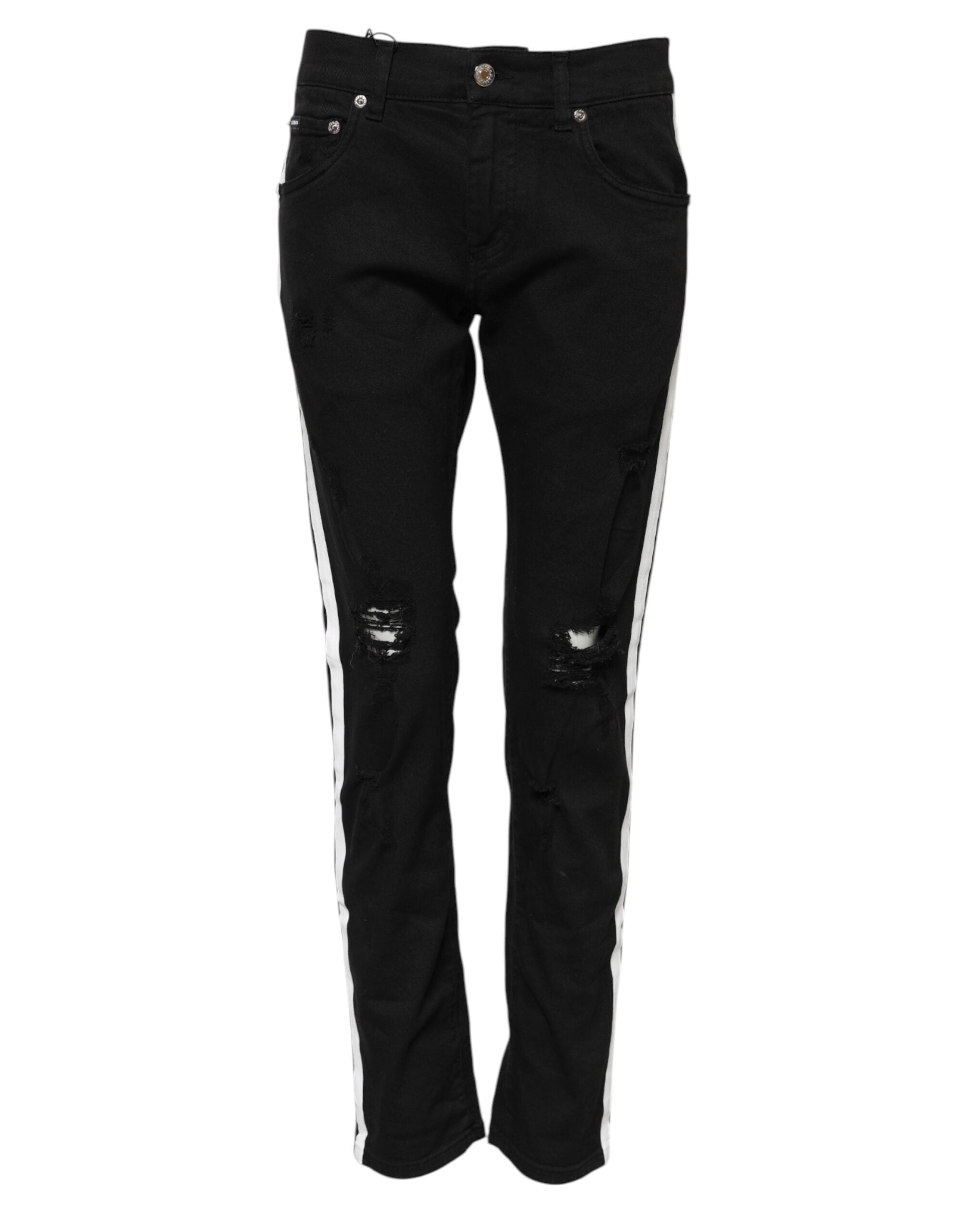 Dolce & Gabbana Black distressed white lining skinny denim jeans-1