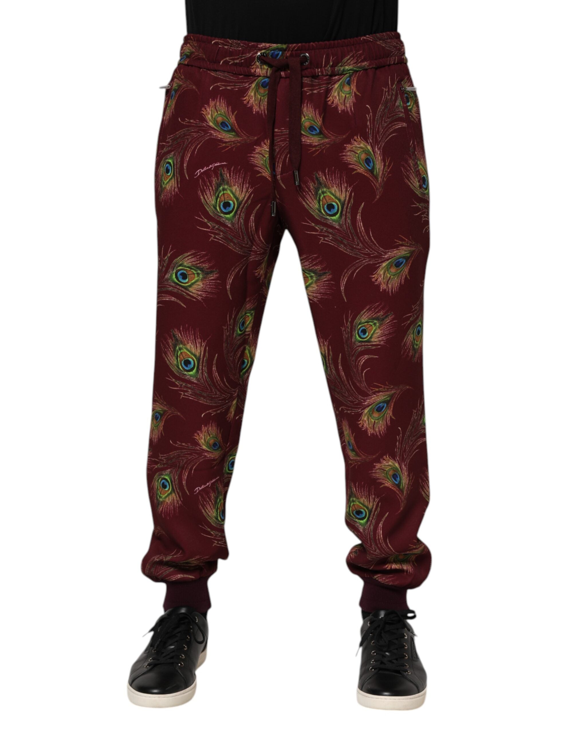 Dolce & Gabbana Burgunder Pfauenfeder-Print Jogger-Hose-1