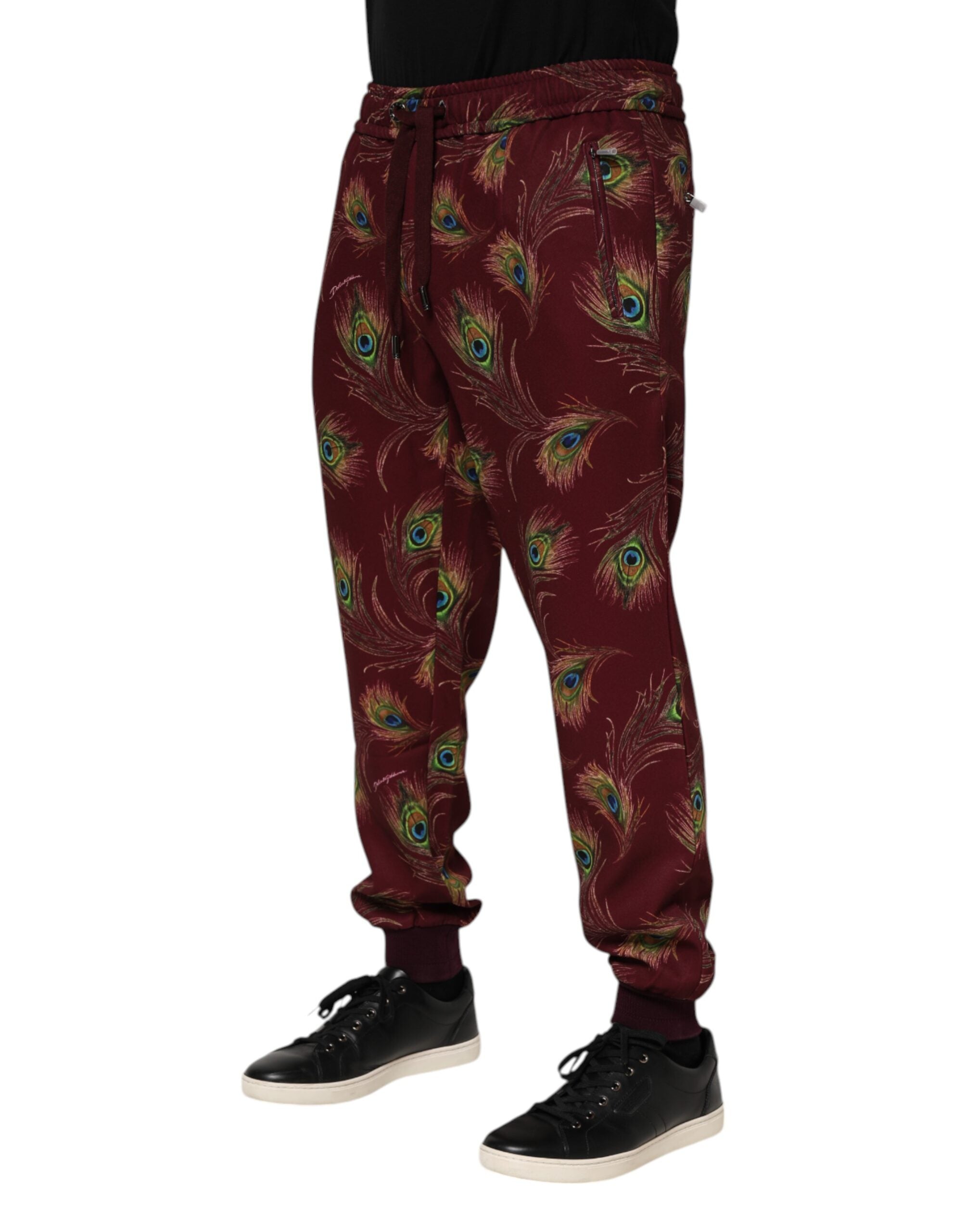 Dolce & Gabbana Burgunder Pfauenfeder-Print Jogger-Hose-3