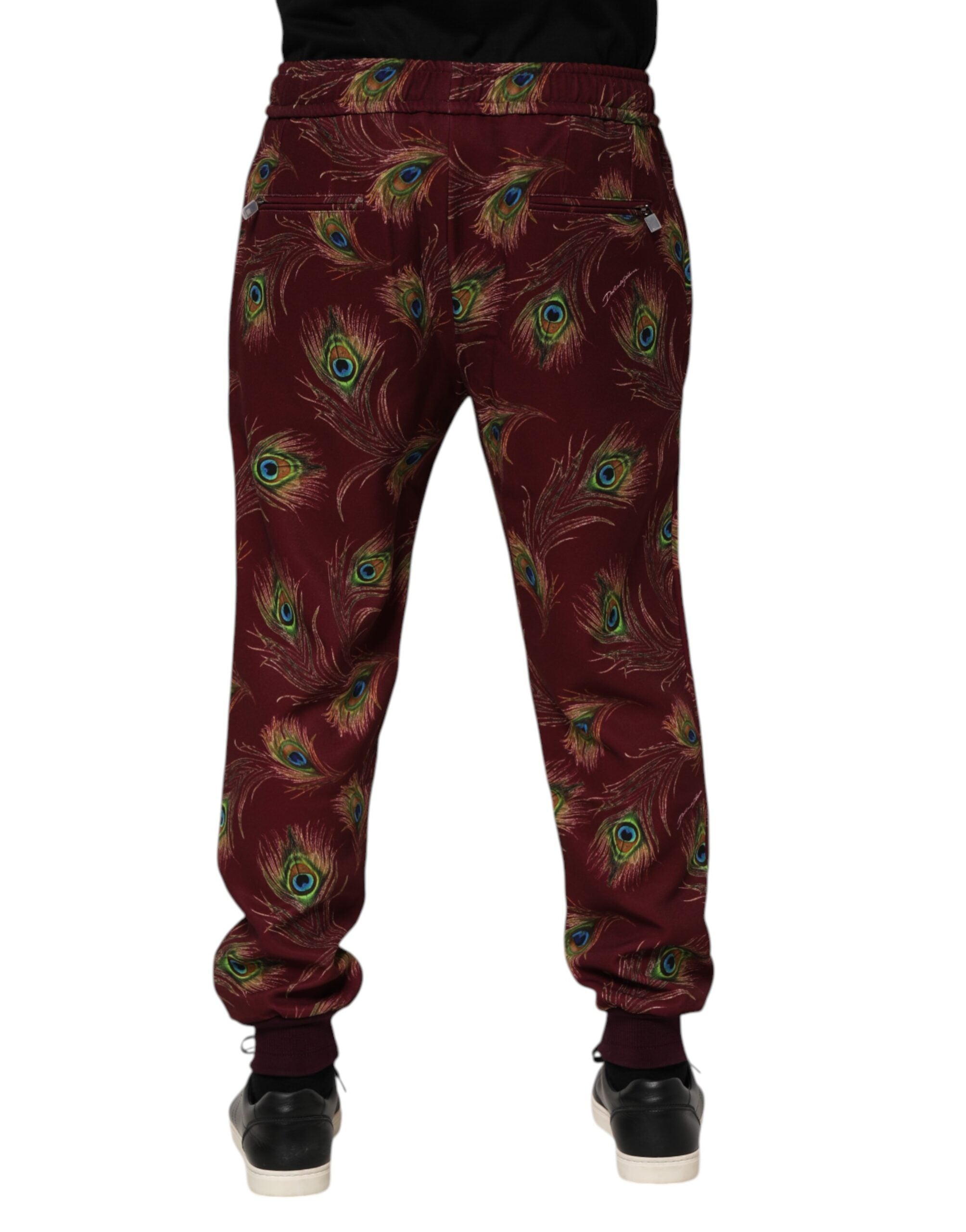 Dolce & Gabbana Burgunder Pfauenfeder-Print Jogger-Hose-4