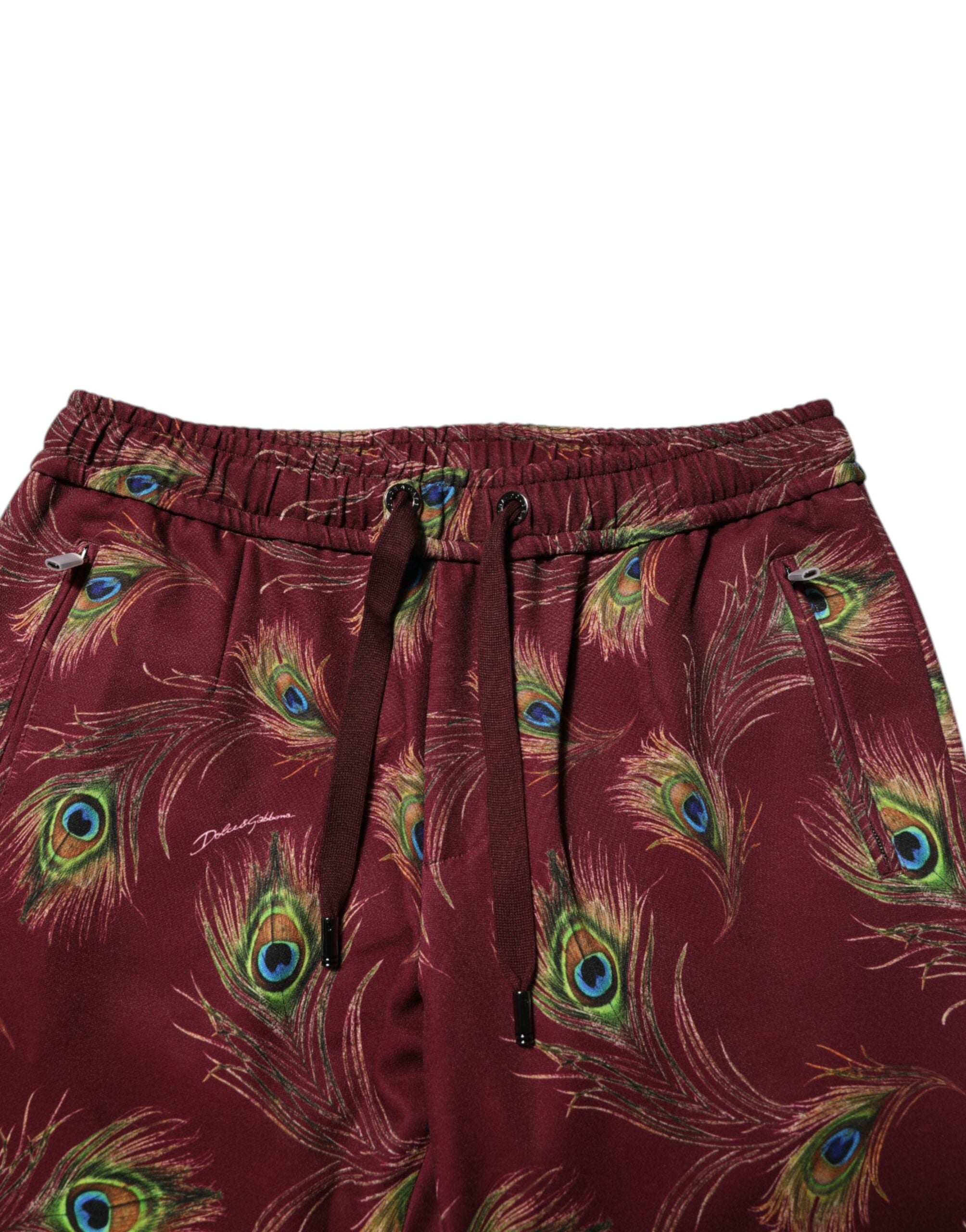 Dolce & Gabbana Burgunder Pfauenfeder-Print Jogger-Hose-5