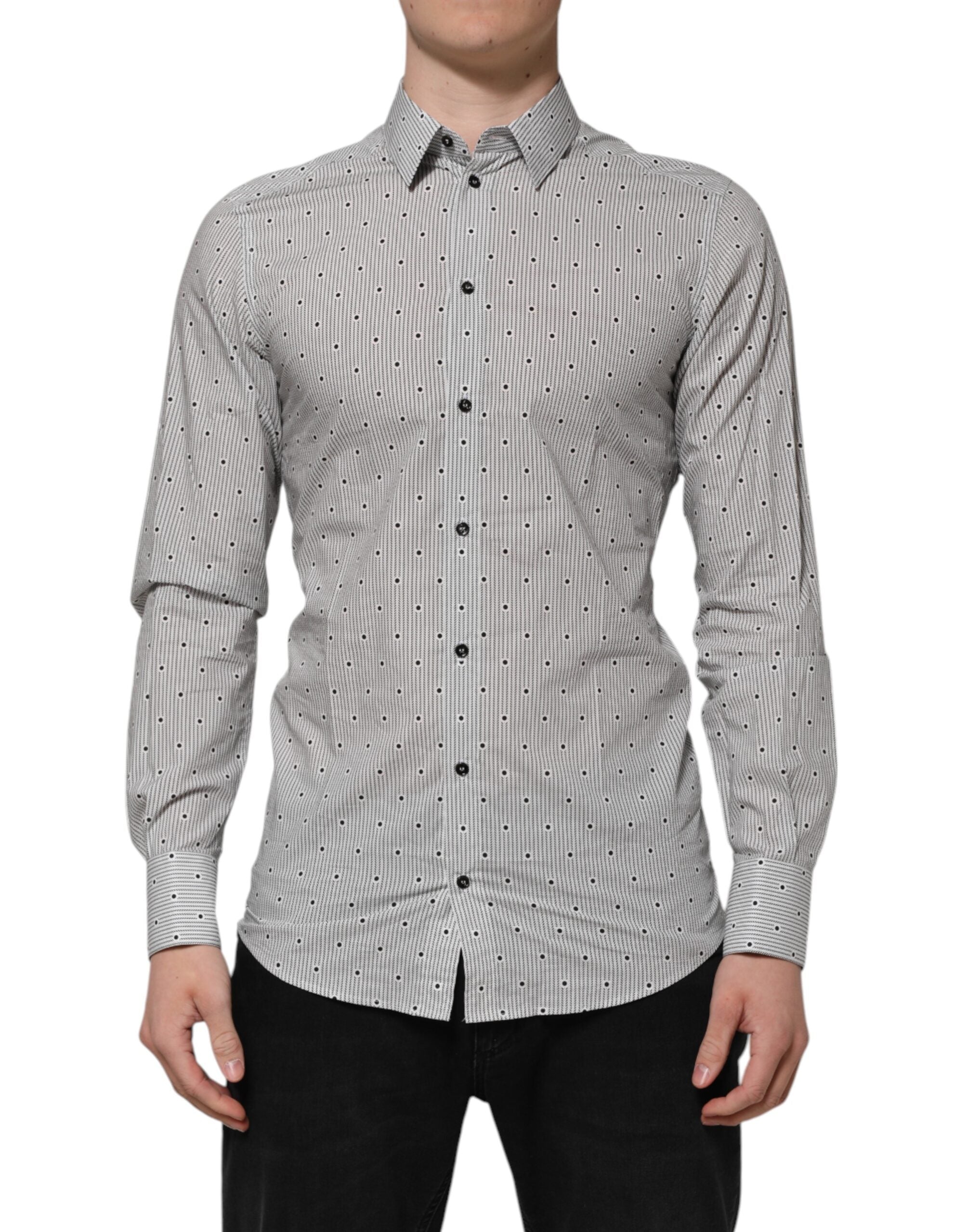 Camisa formal Dolce & Gabbana gris con lunares y corte semiajustado para hombre en oro-1