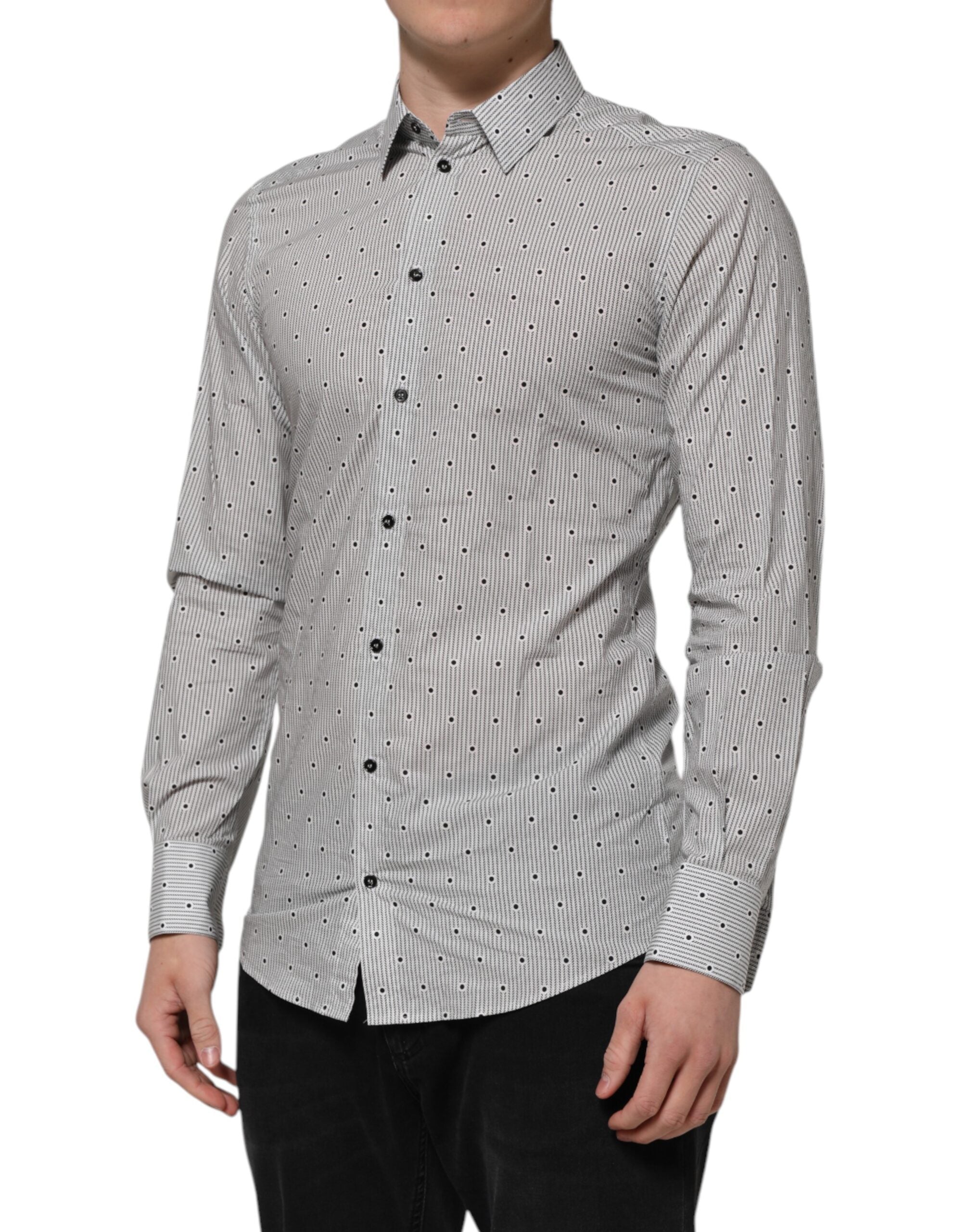 Camisa formal Dolce & Gabbana gris con lunares y corte semiajustado para hombre en oro-3