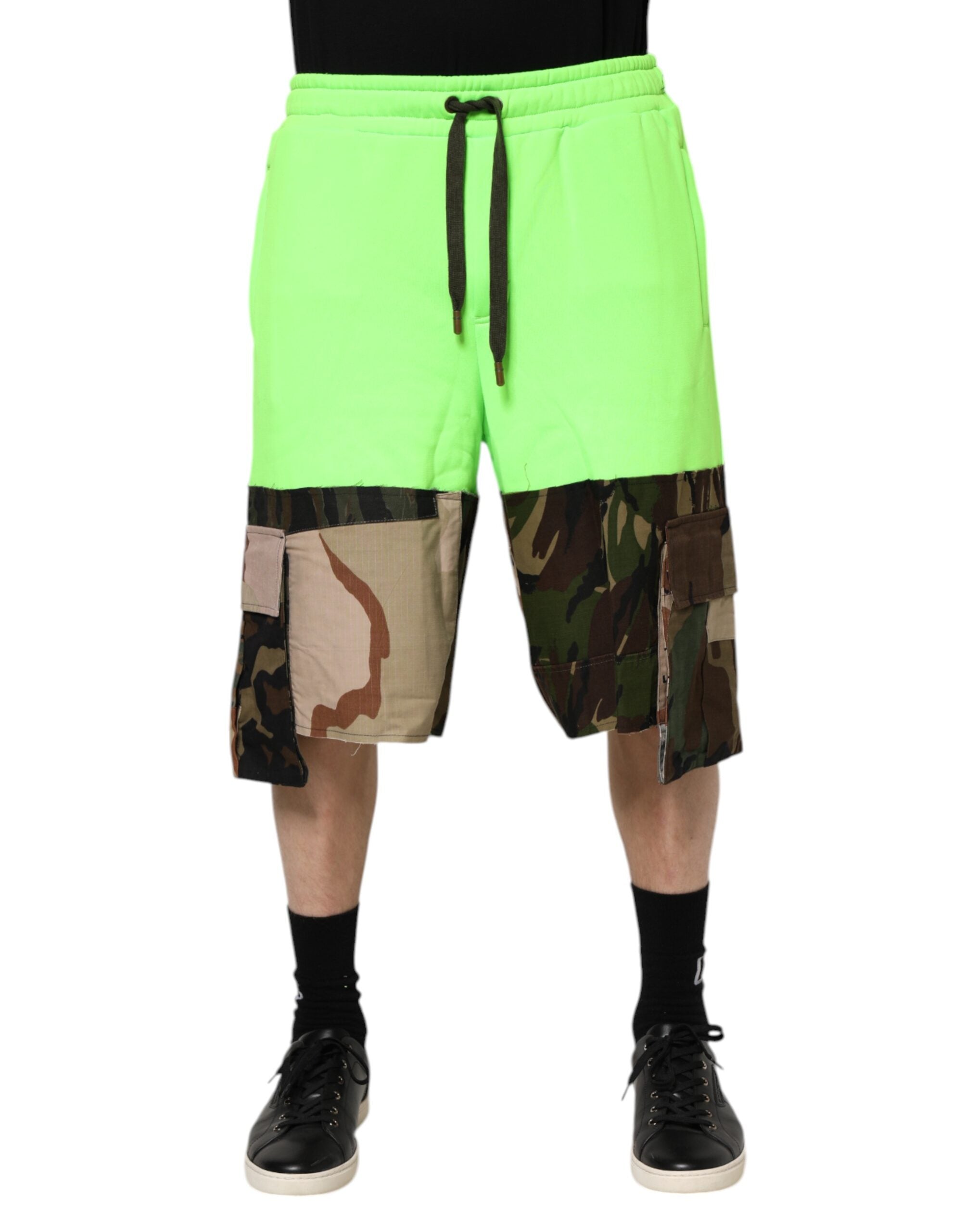 Dolce & Gabbana Green Patchwork Cargo Bermuda Shorts for Men-2