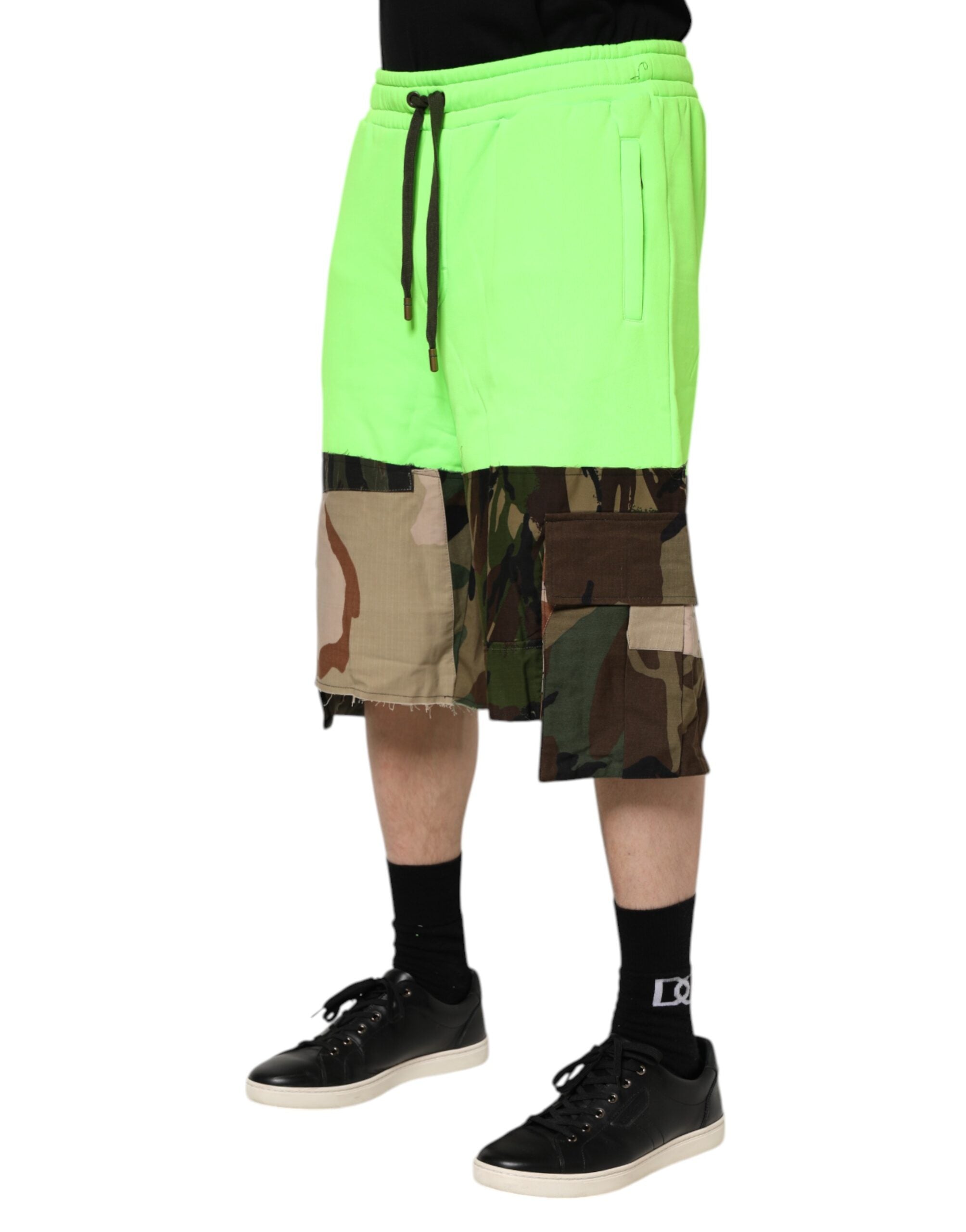 Dolce & Gabbana Green Patchwork Cargo Bermuda Shorts for Men-3