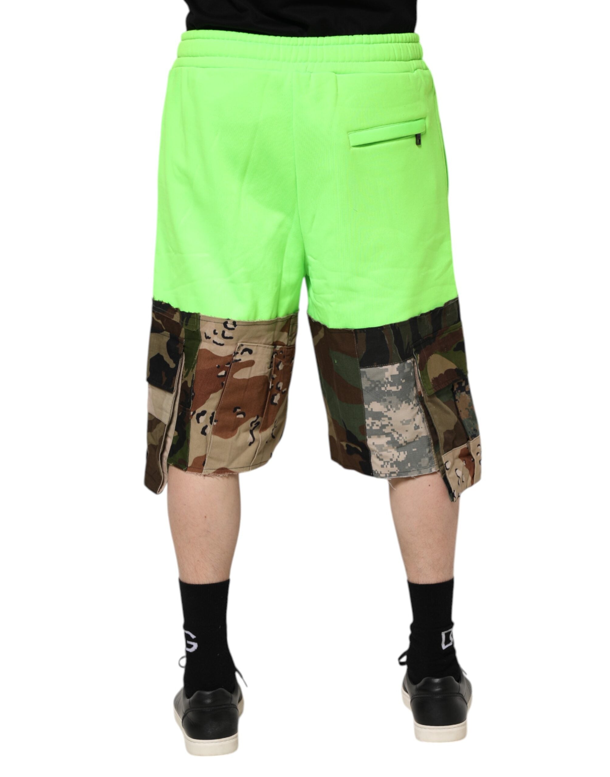 Dolce & Gabbana Green Patchwork Cargo Bermuda Shorts for Men-4