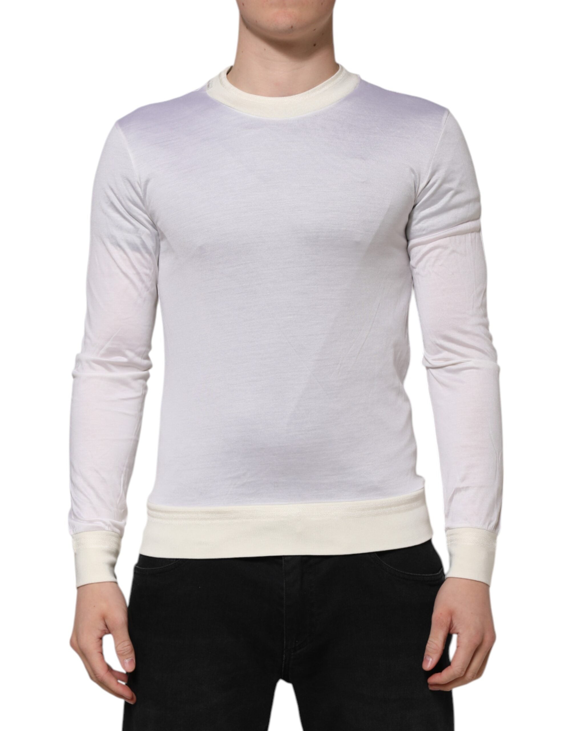 Dolce & Gabbana white silk T-shirt with round neck and long sleeves-2