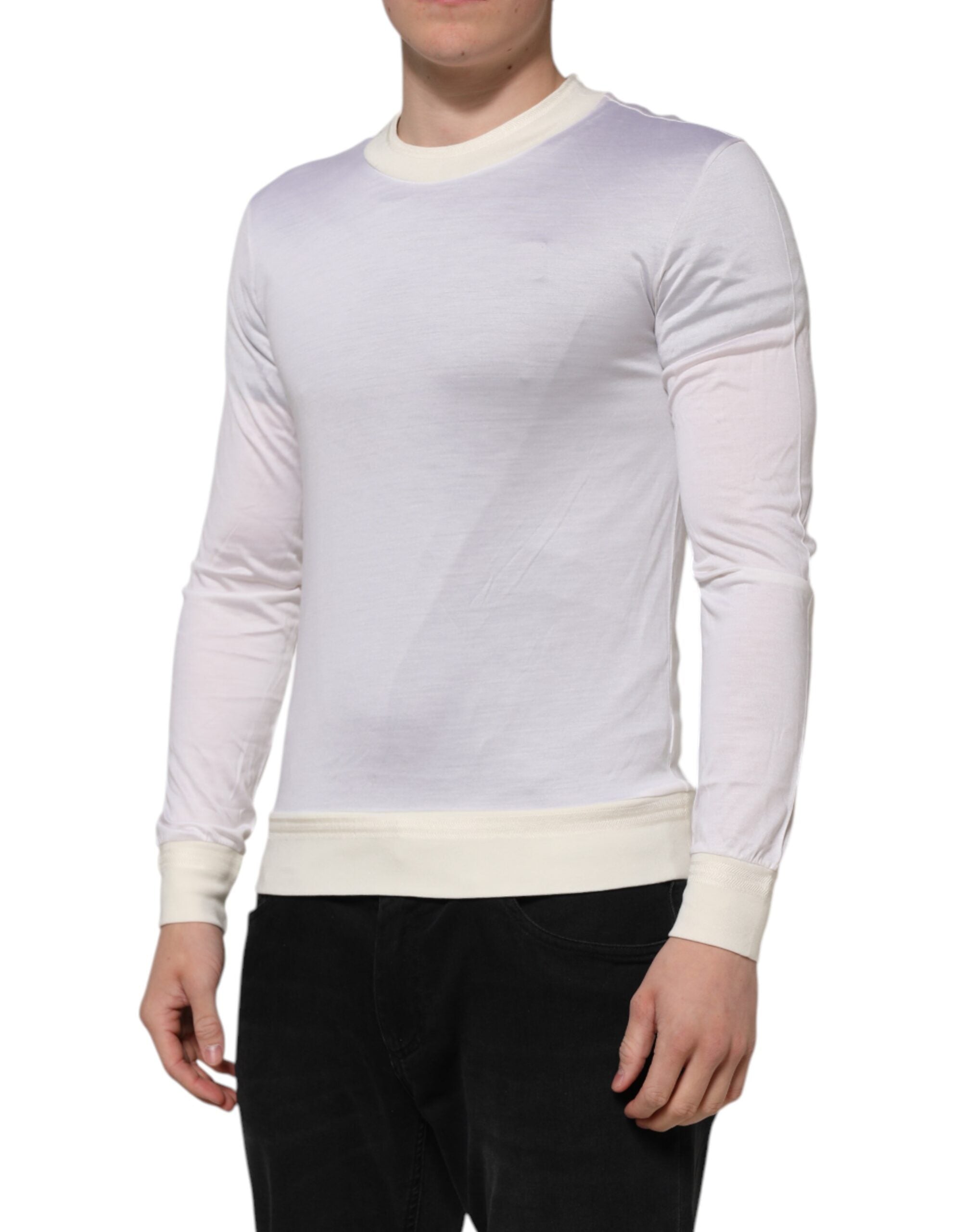 Dolce & Gabbana white silk T-shirt with round neck and long sleeves-3