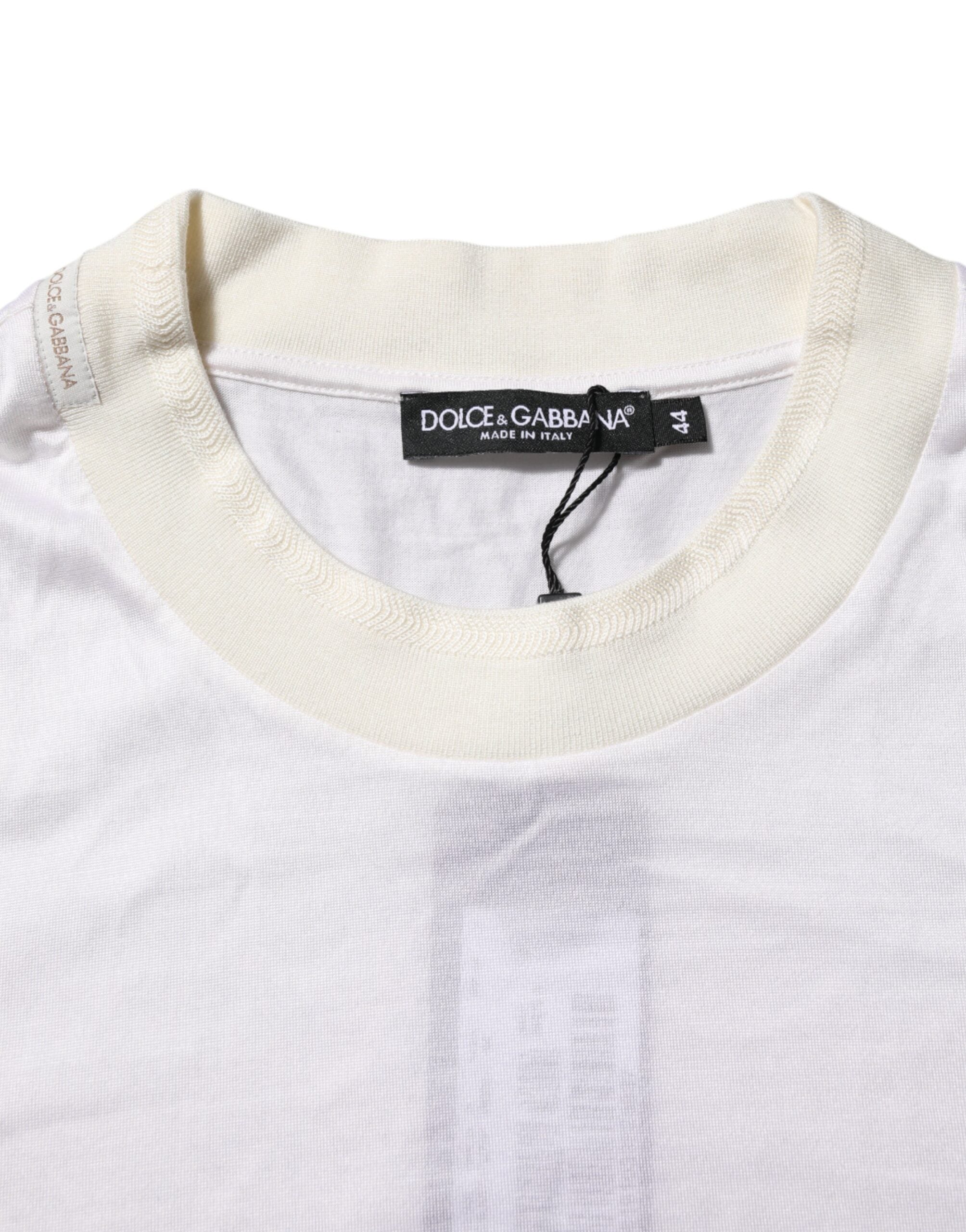 Dolce & Gabbana white silk T-shirt with round neck and long sleeves-5