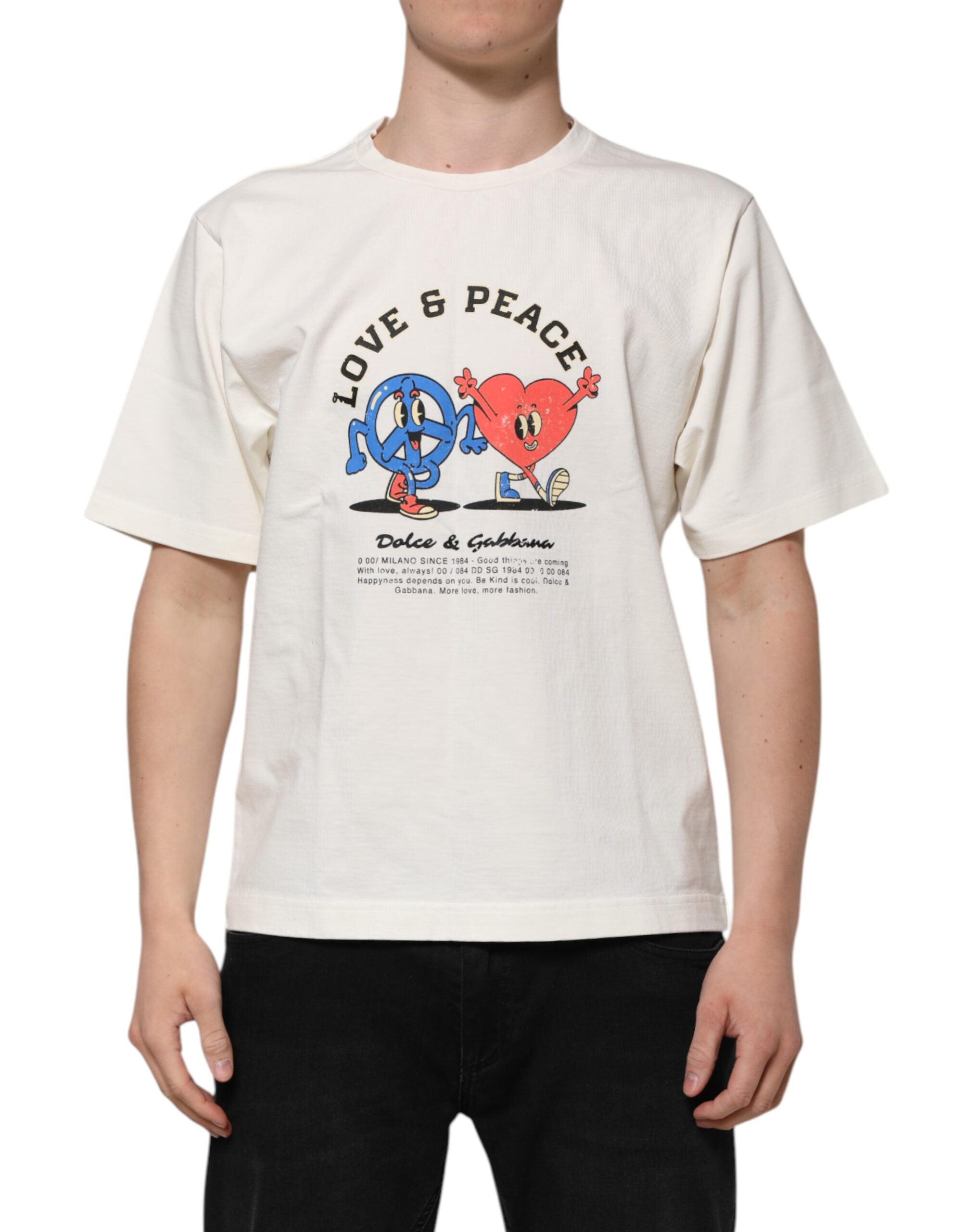Camiseta de cuello redondo de algodón Love Peace para hombre de Dolce & Gabbana en blanco-2