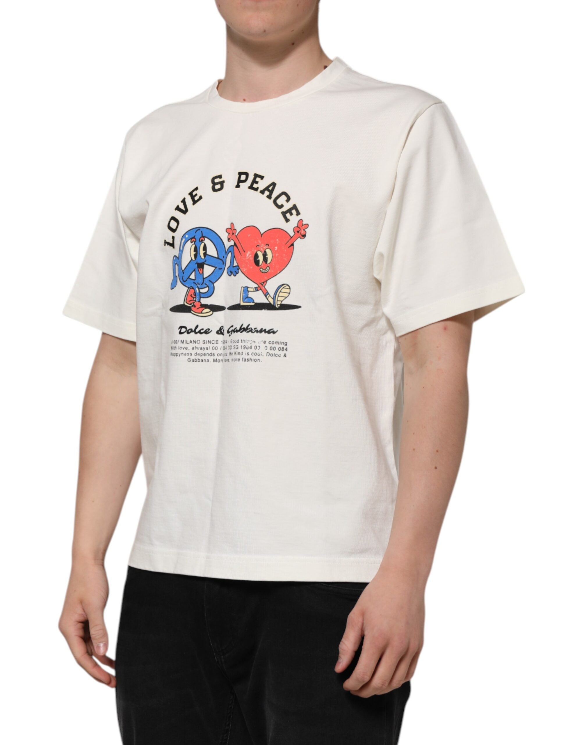 Camiseta de cuello redondo de algodón Love Peace para hombre de Dolce & Gabbana en blanco-3