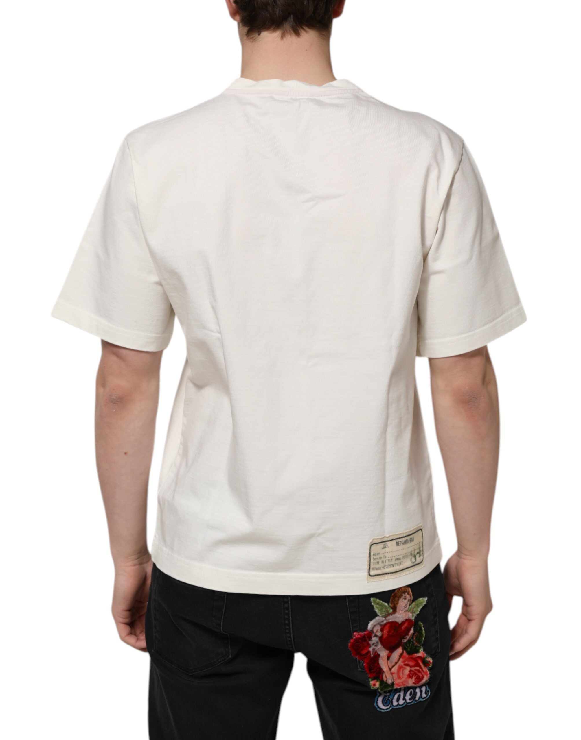 Camiseta de cuello redondo de algodón Love Peace para hombre de Dolce & Gabbana en blanco-4