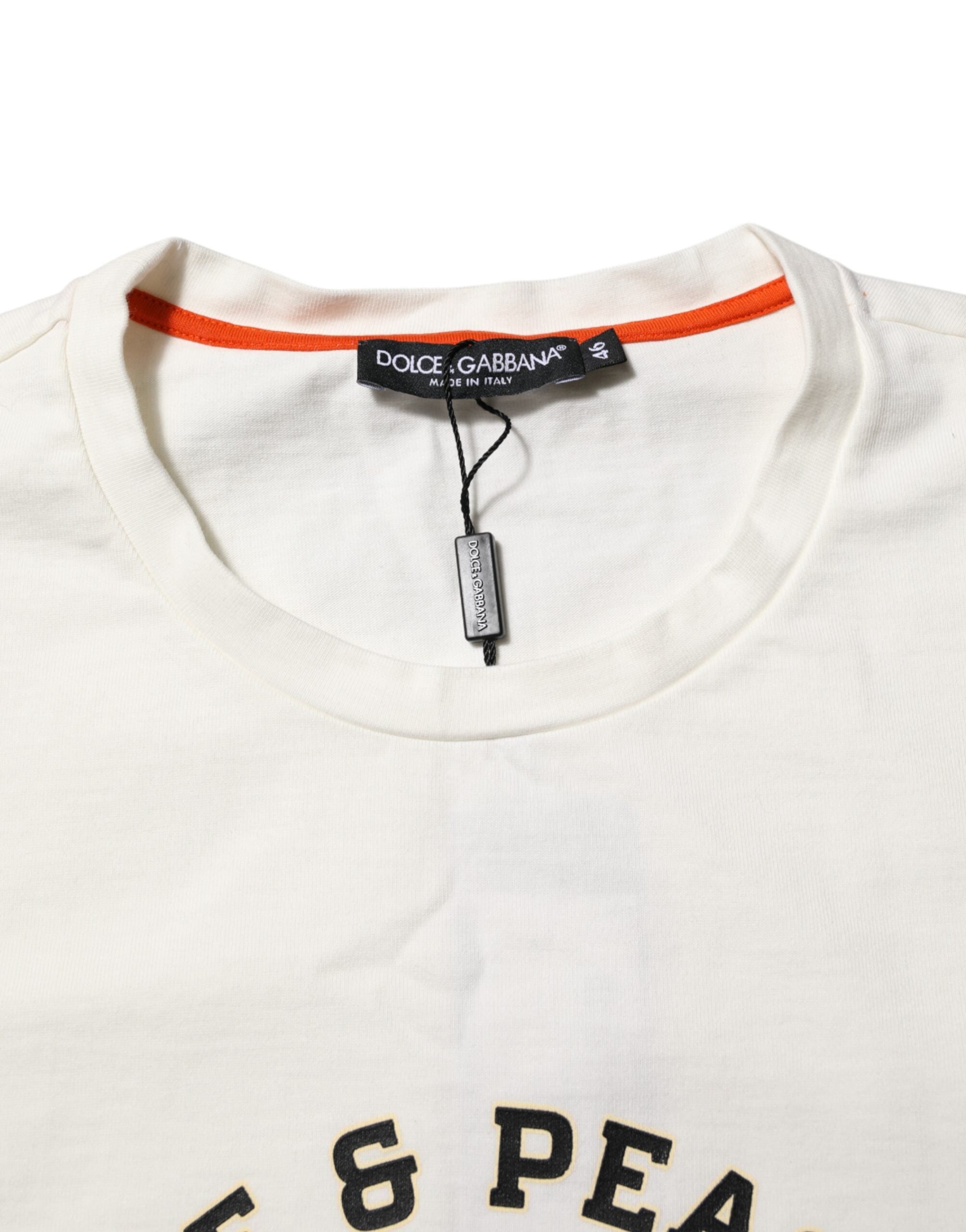 Camiseta de cuello redondo de algodón Love Peace para hombre de Dolce & Gabbana en blanco-5