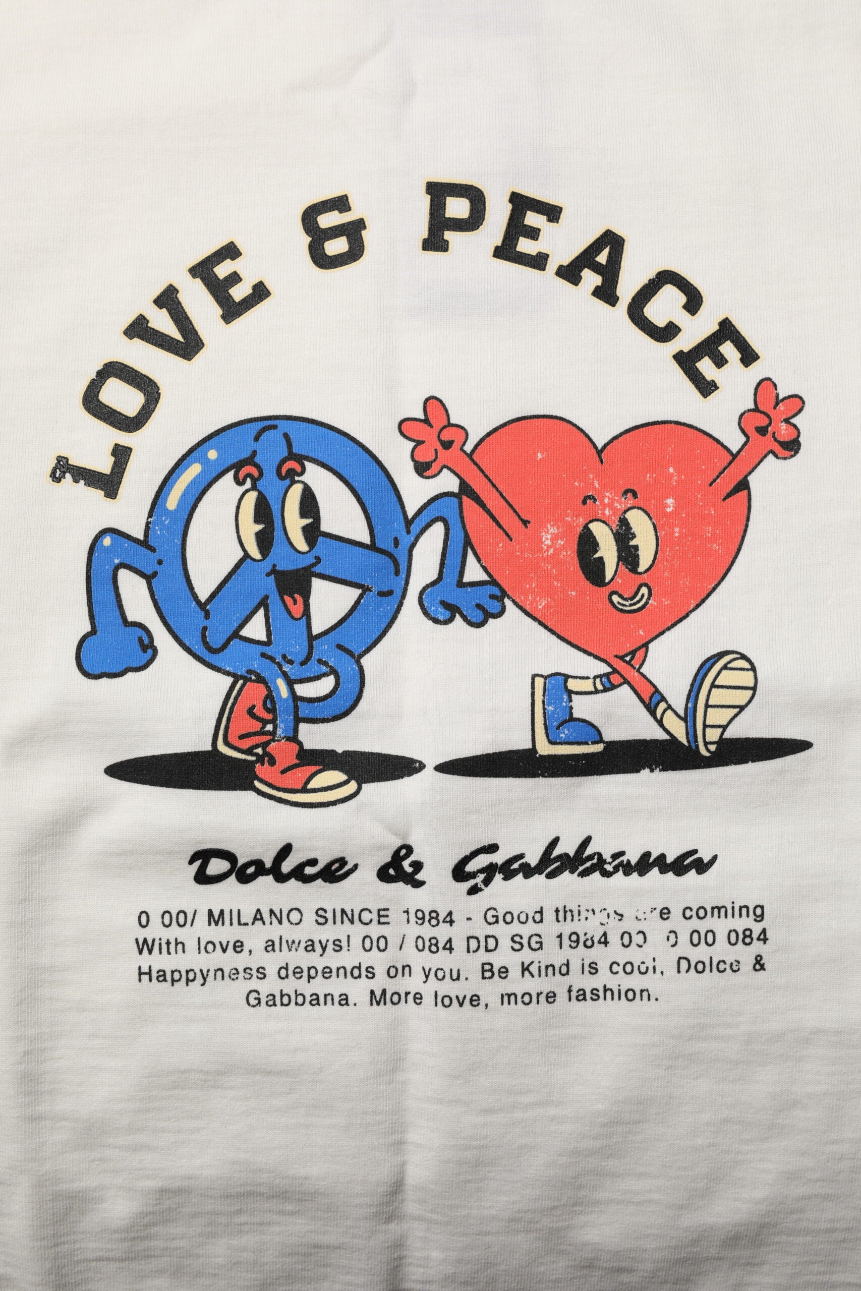 Camiseta de cuello redondo de algodón Love Peace para hombre de Dolce & Gabbana en blanco-6