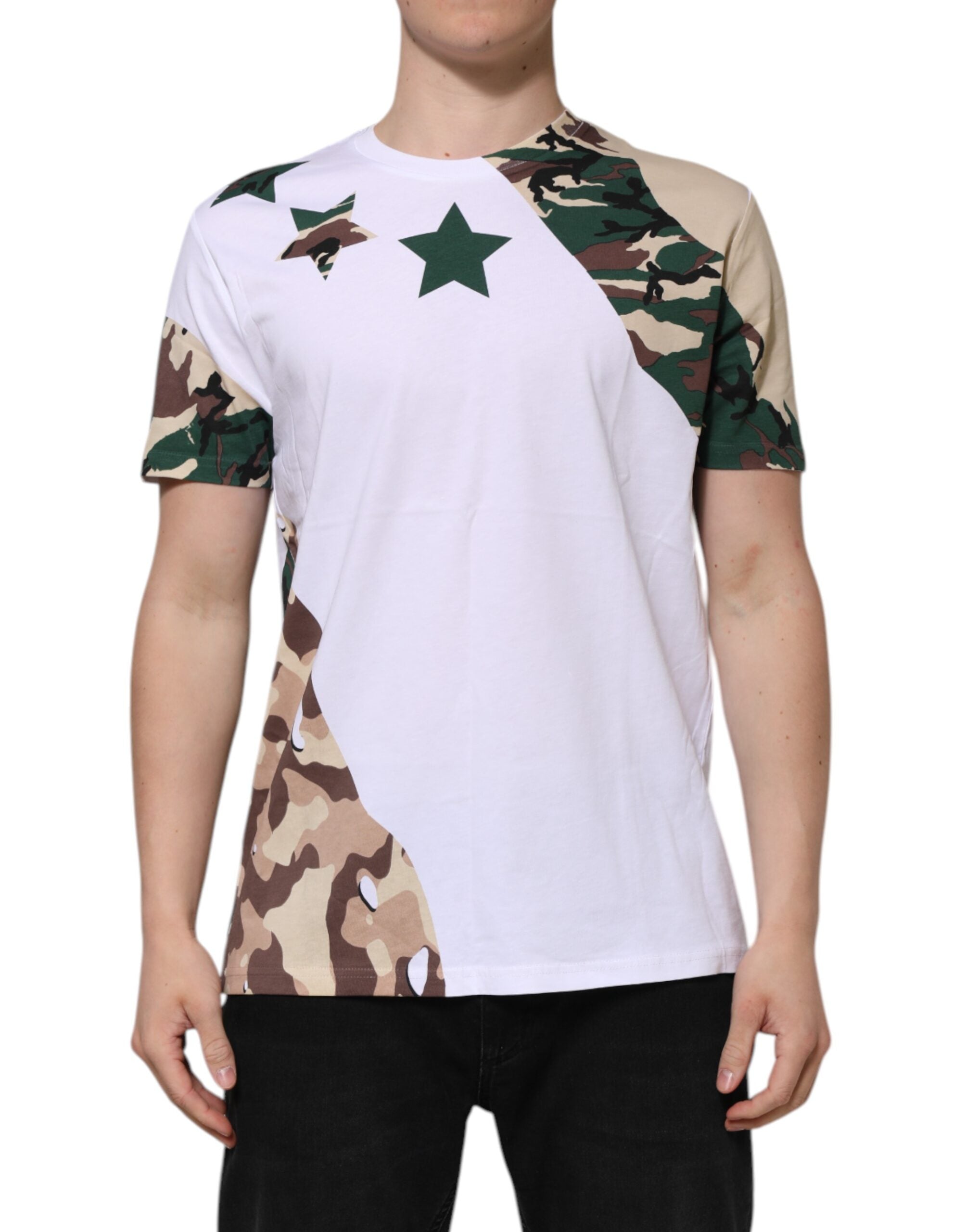 Dolce & Gabbana White Camouflage Cotton Crew Neck T-Shirt for Men-1