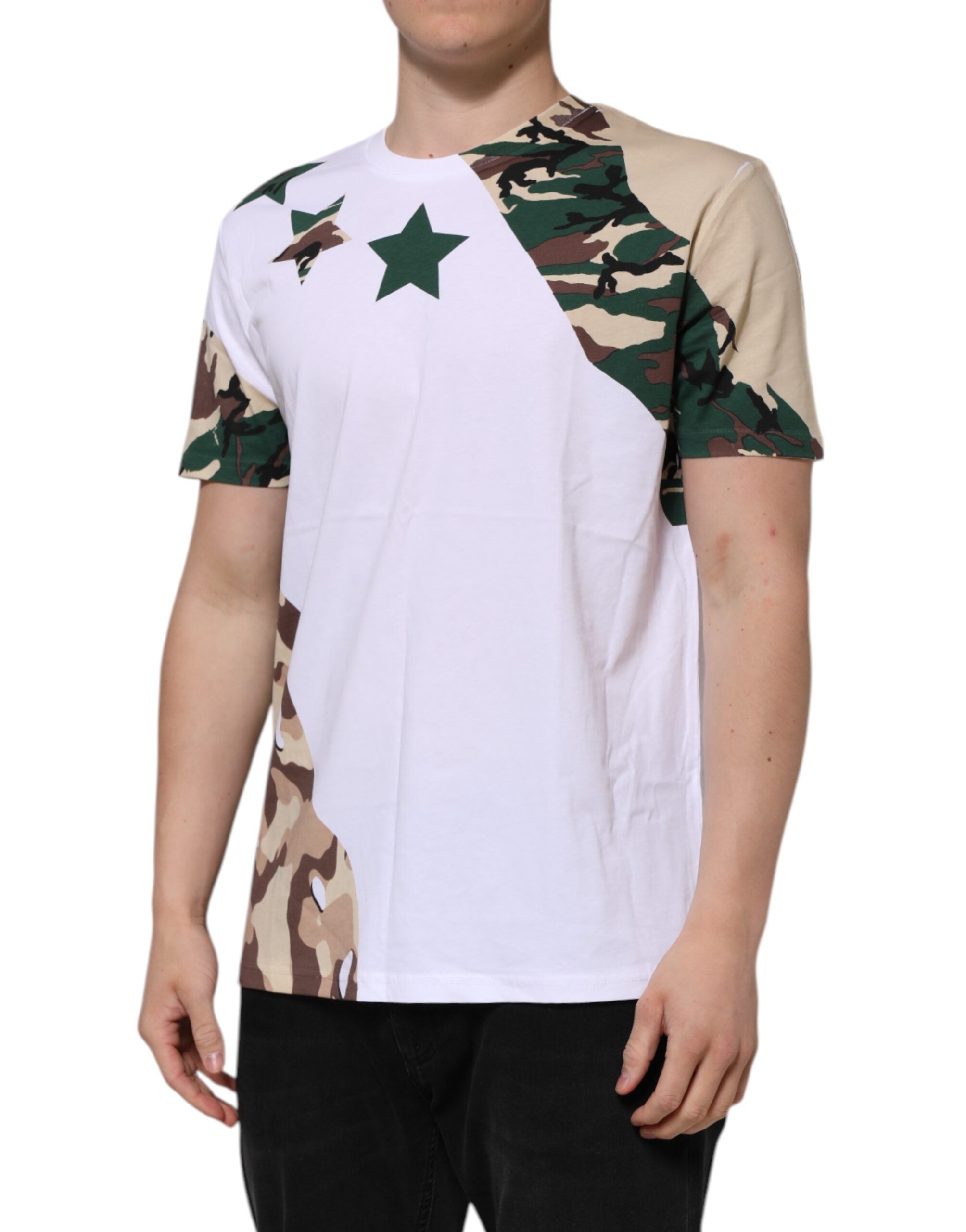 Dolce & Gabbana White Camouflage Cotton Crew Neck T-Shirt for Men-3