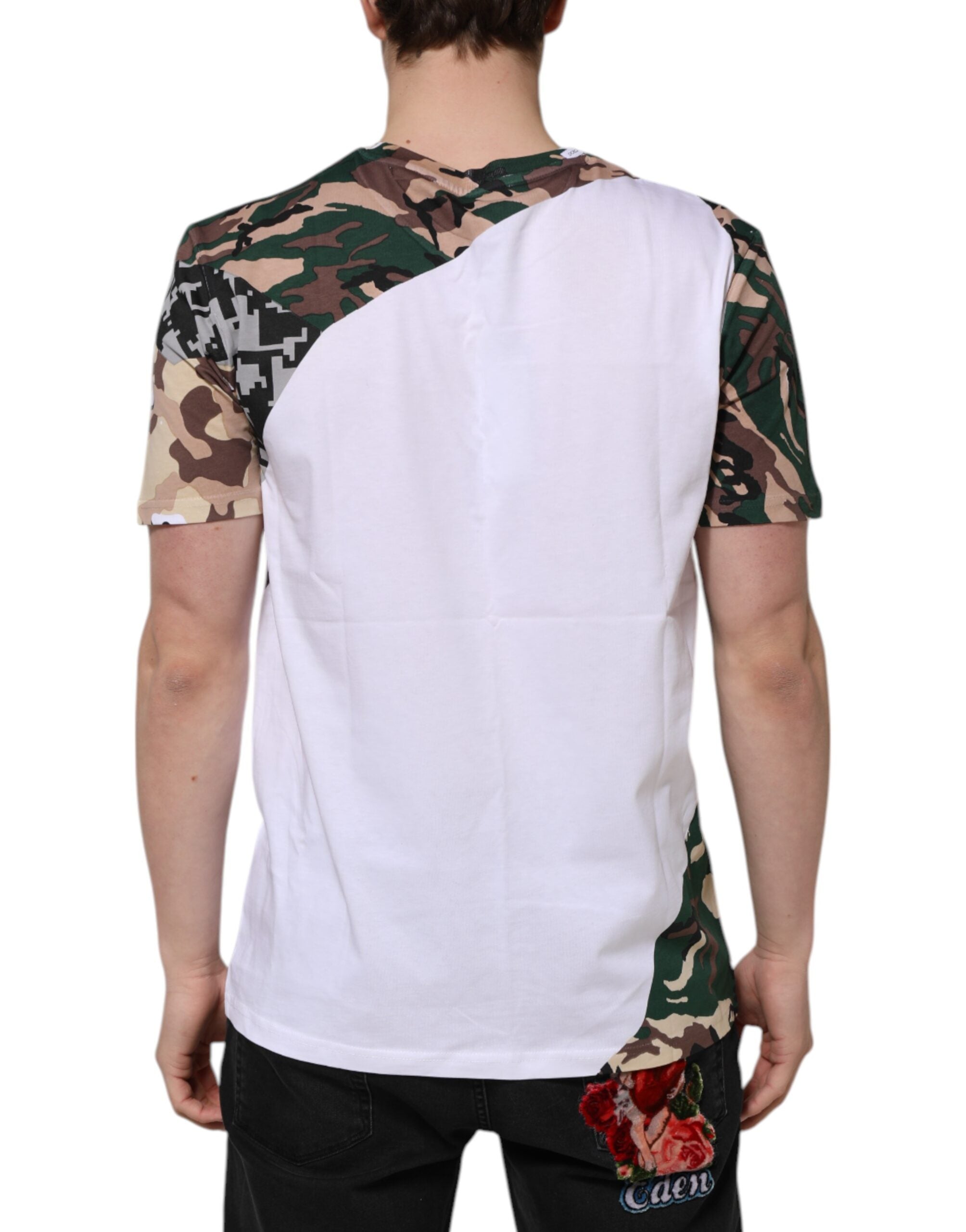 Dolce & Gabbana White Camouflage Cotton Crew Neck T-Shirt for Men-4