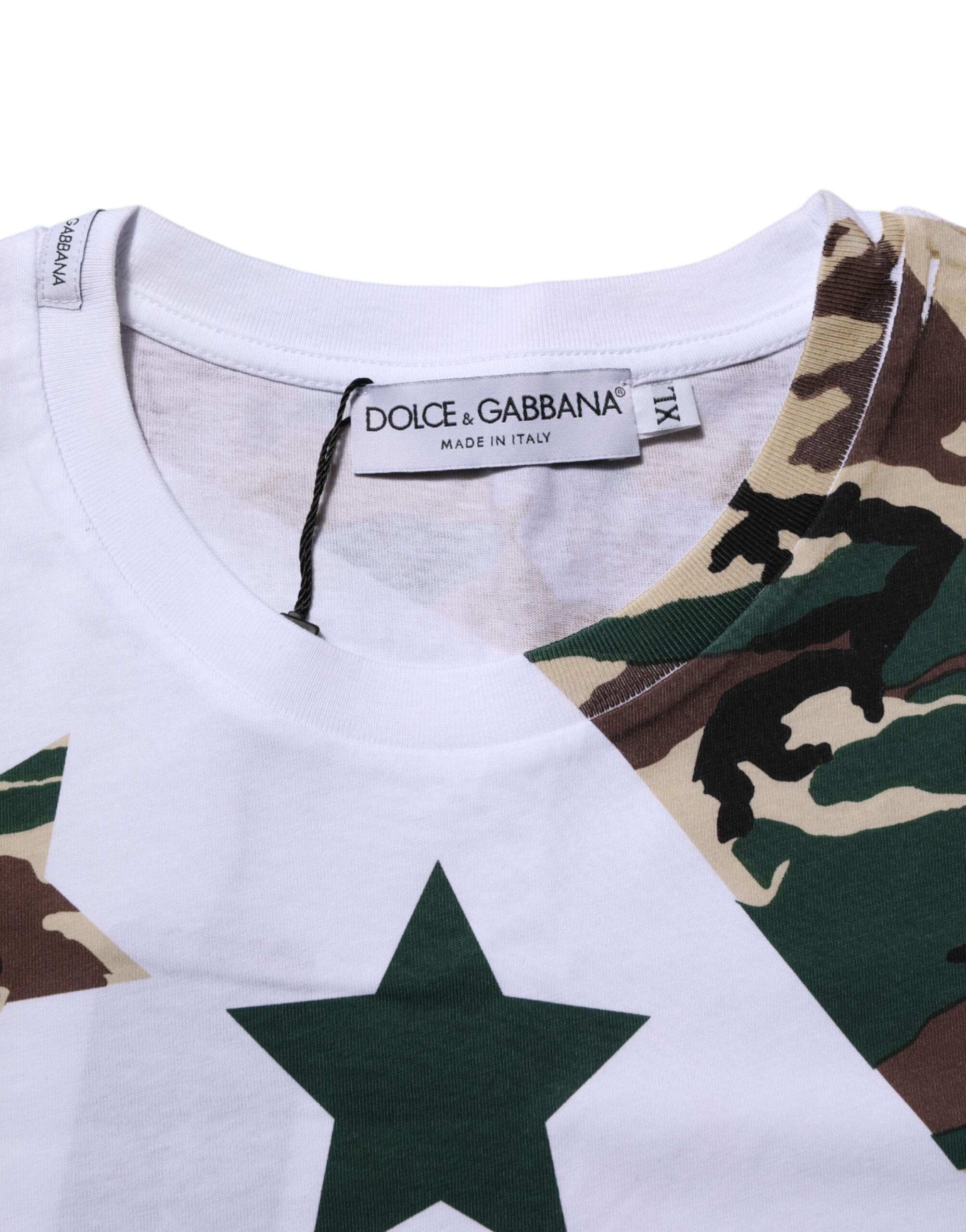Dolce & Gabbana White Camouflage Cotton Crew Neck T-Shirt for Men-5