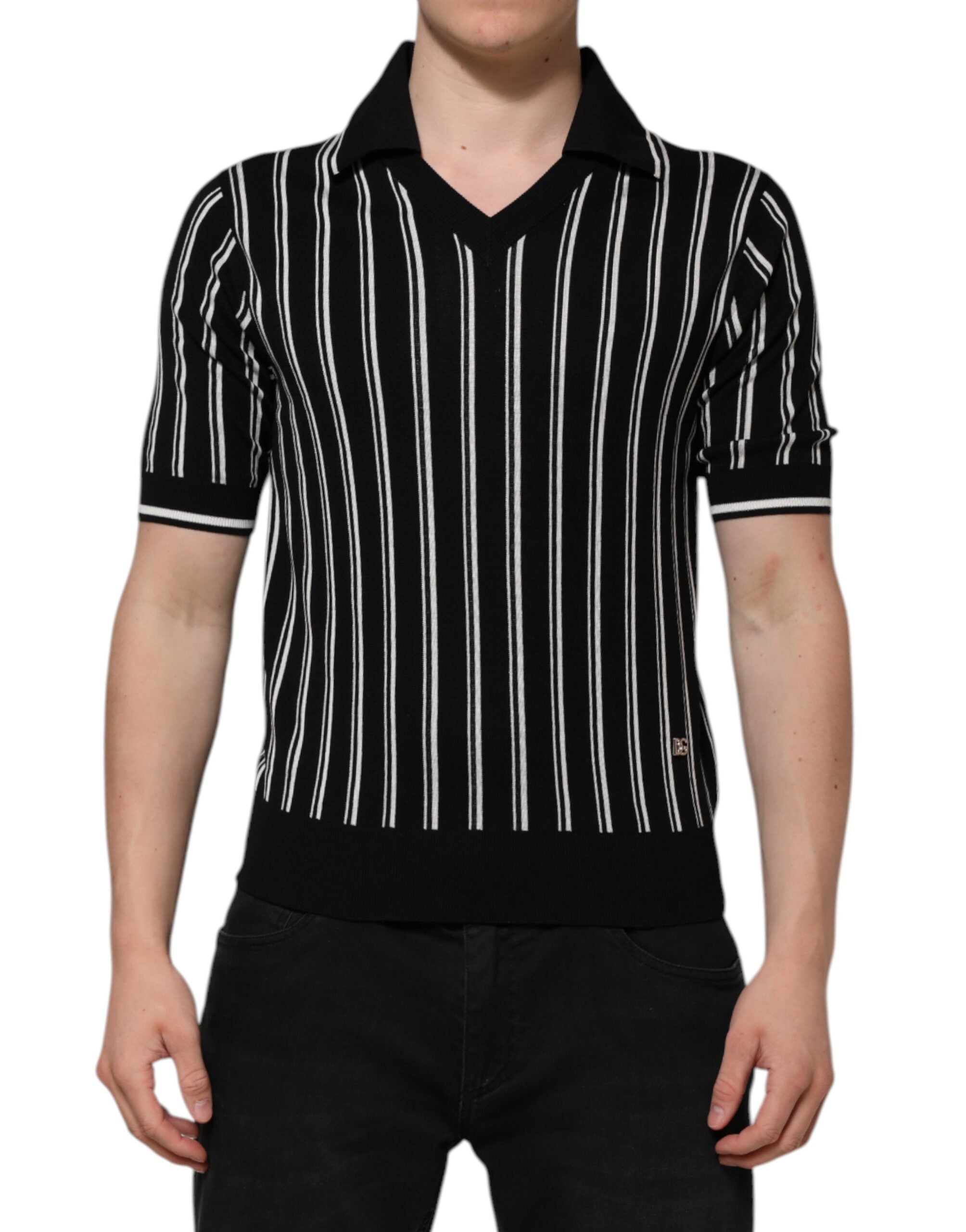 Dolce & Gabbana black and white striped polo T-shirt with collar-2