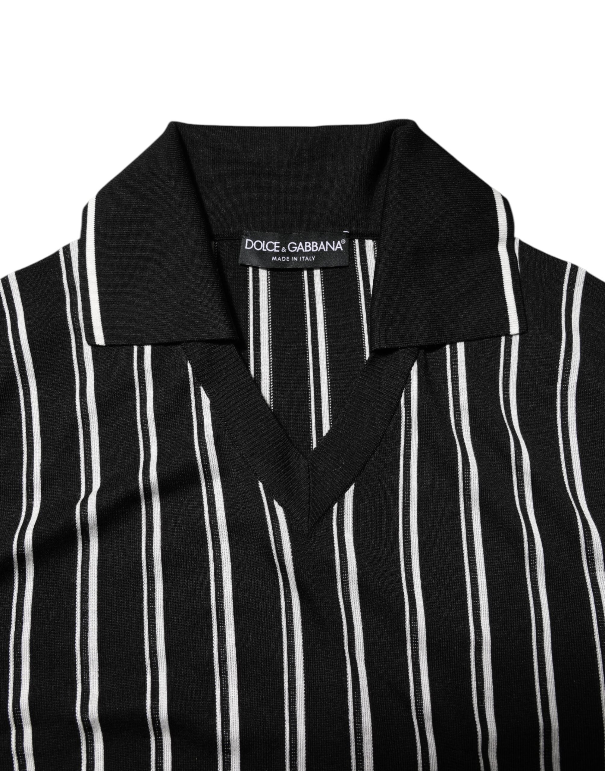 Dolce & Gabbana black and white striped polo T-shirt with collar-5