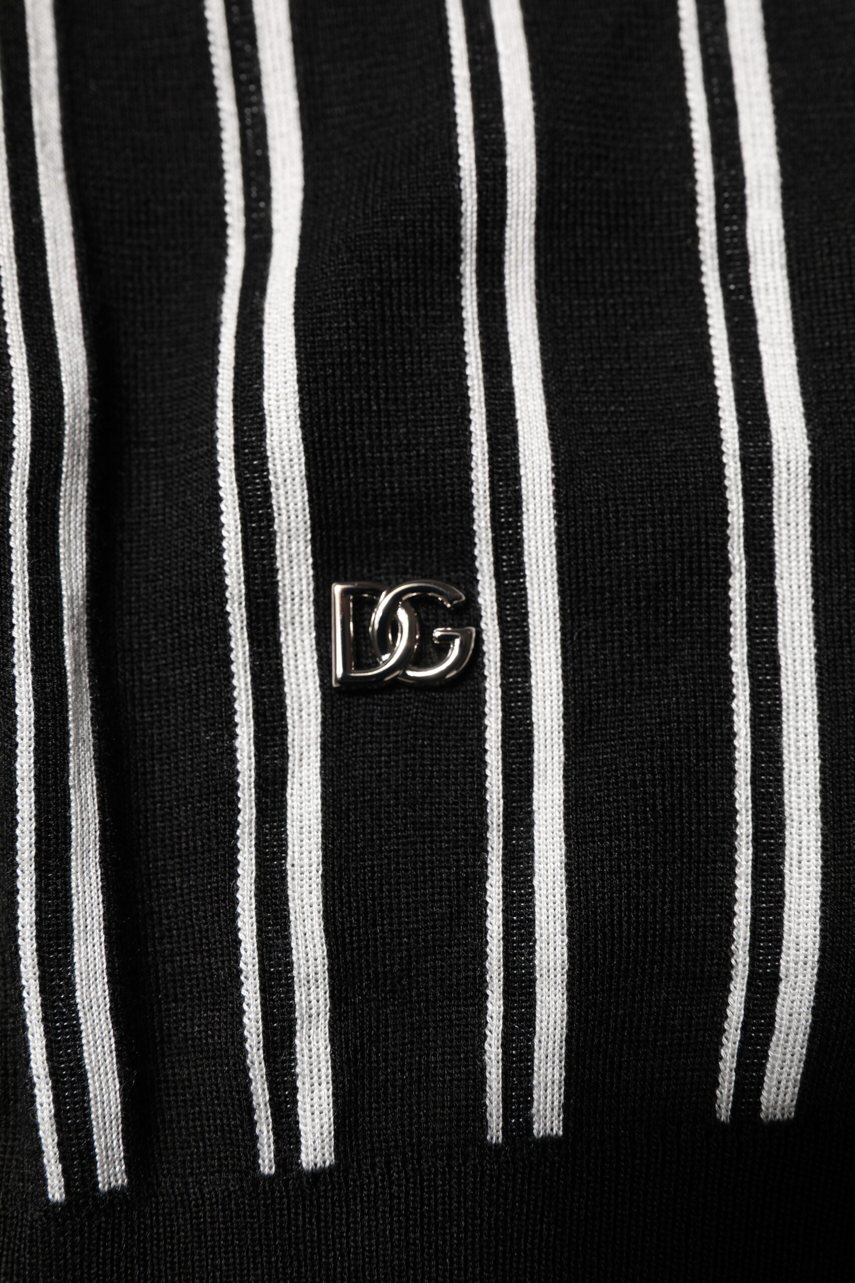 Dolce & Gabbana black and white striped polo T-shirt with collar-6