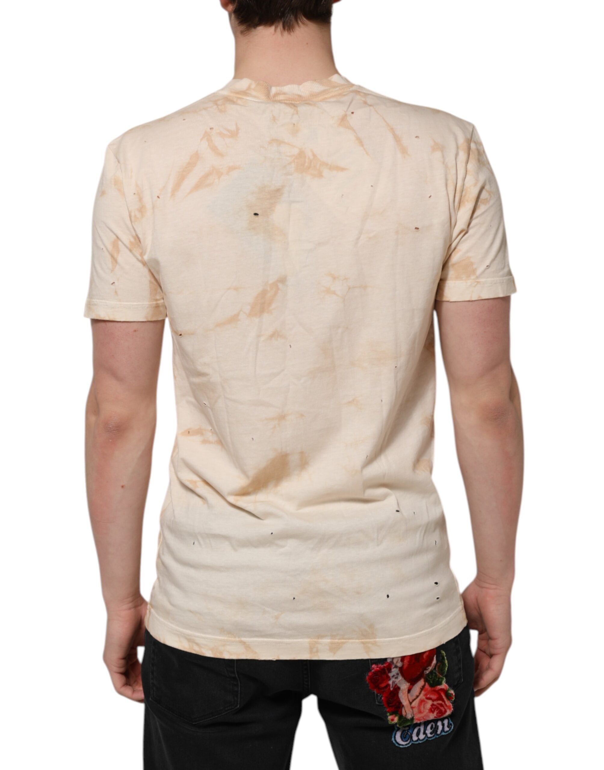 Dolce & Gabbana Beige Logo Print Short Sleeve V-Neck T-Shirt-4