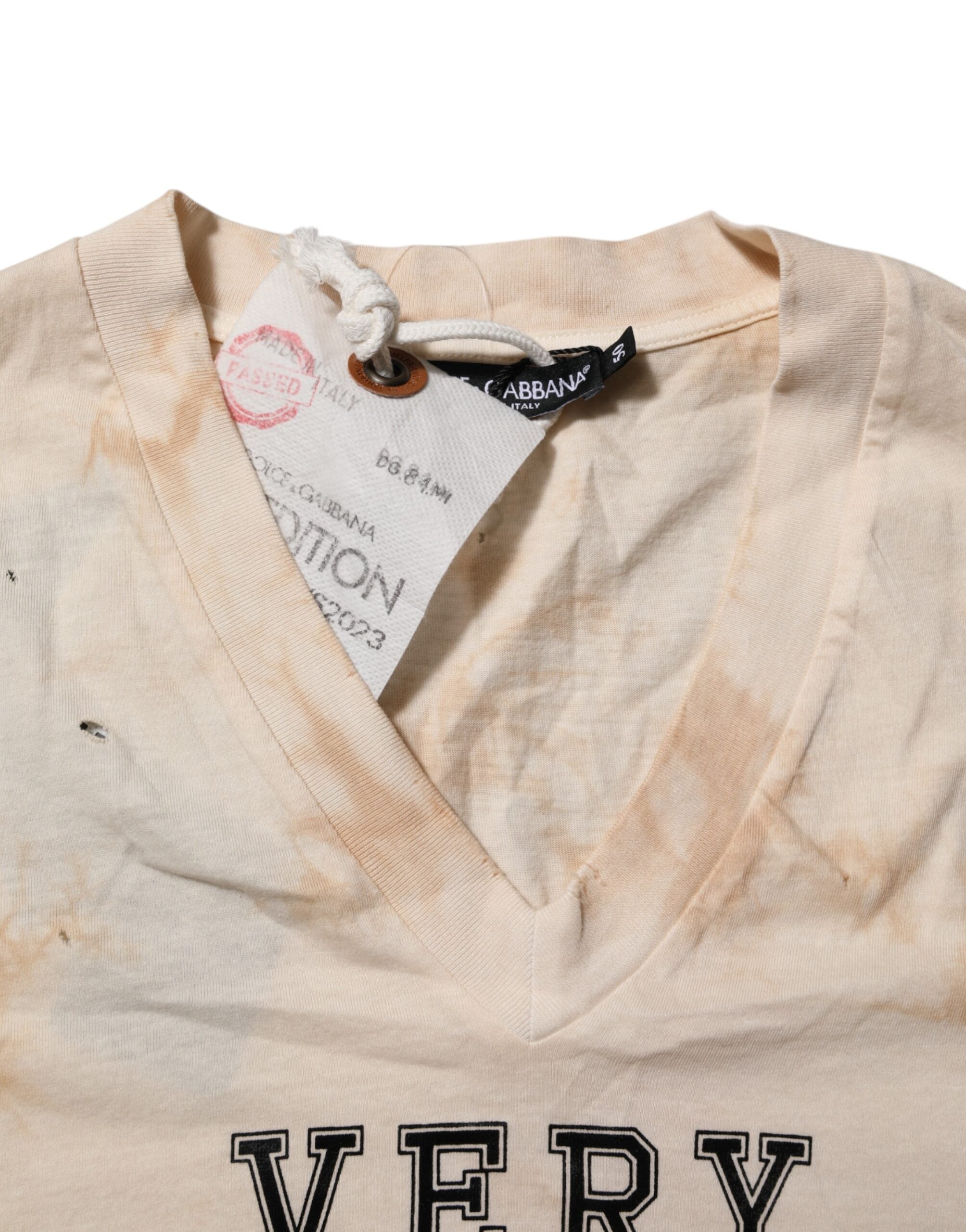 Dolce & Gabbana Beige Logo Print Short Sleeve V-Neck T-Shirt-5