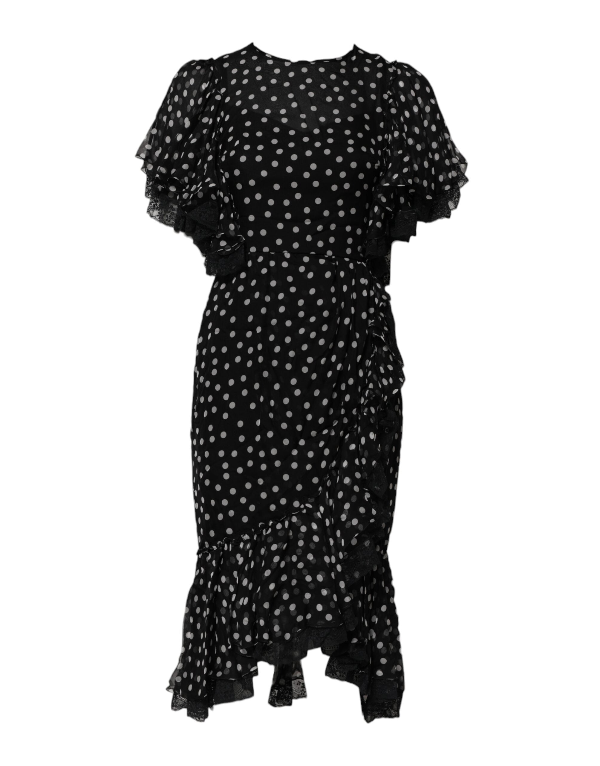 Vestido de gasa con lunares y encaje blanco y negro de Dolce & Gabbana-1