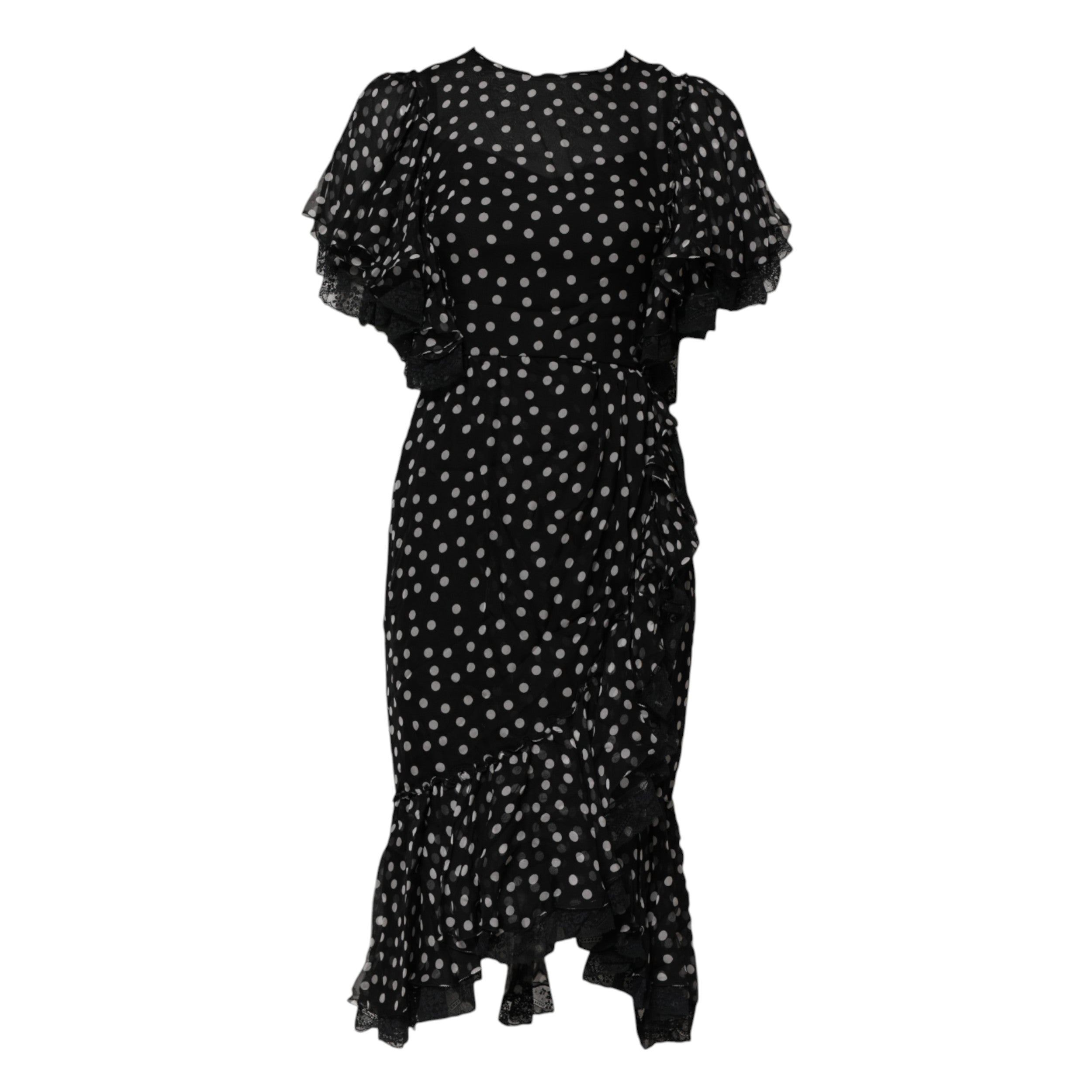 Vestido de gasa con lunares y encaje blanco y negro de Dolce & Gabbana-3