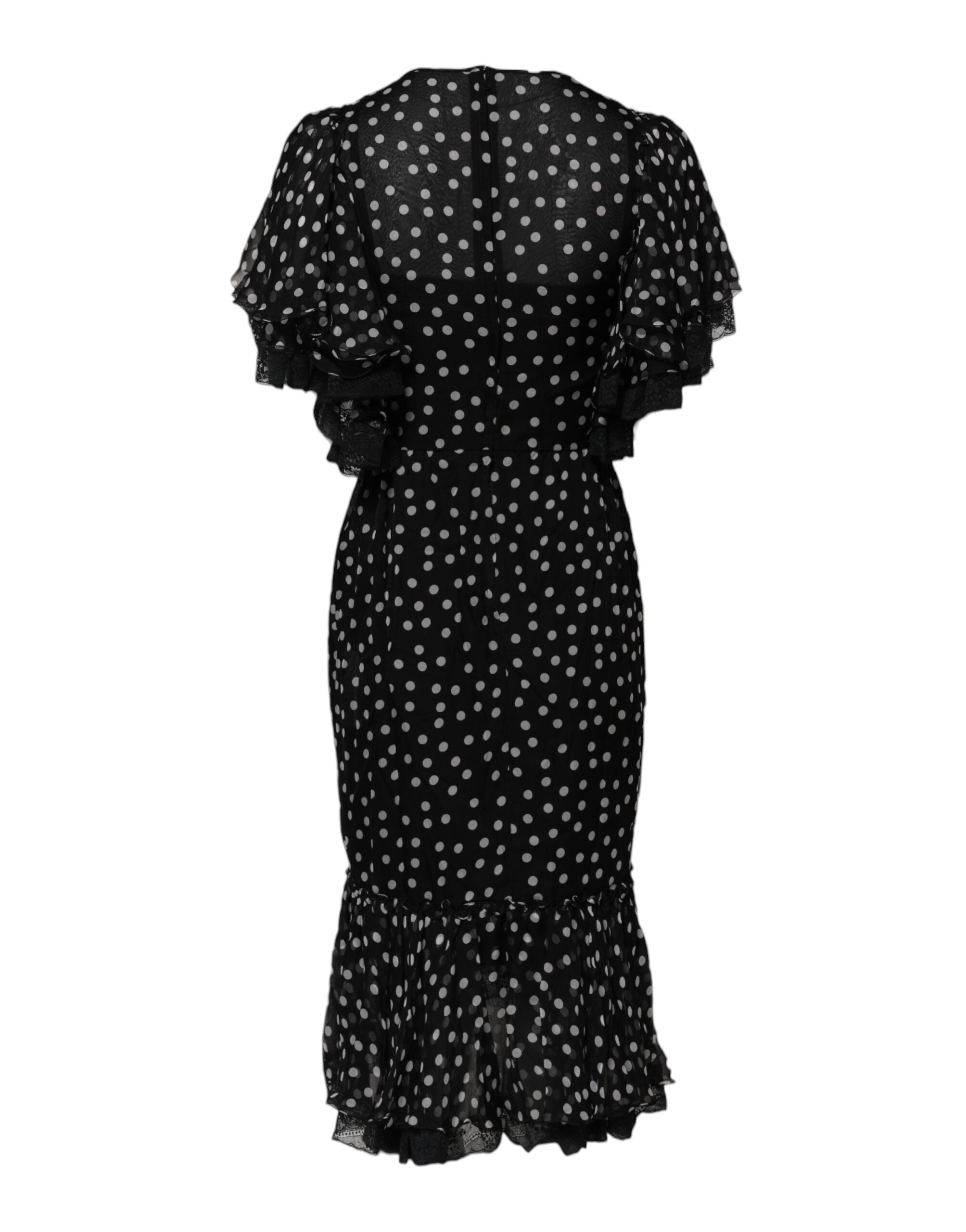 Vestido de gasa con lunares y encaje blanco y negro de Dolce & Gabbana-4