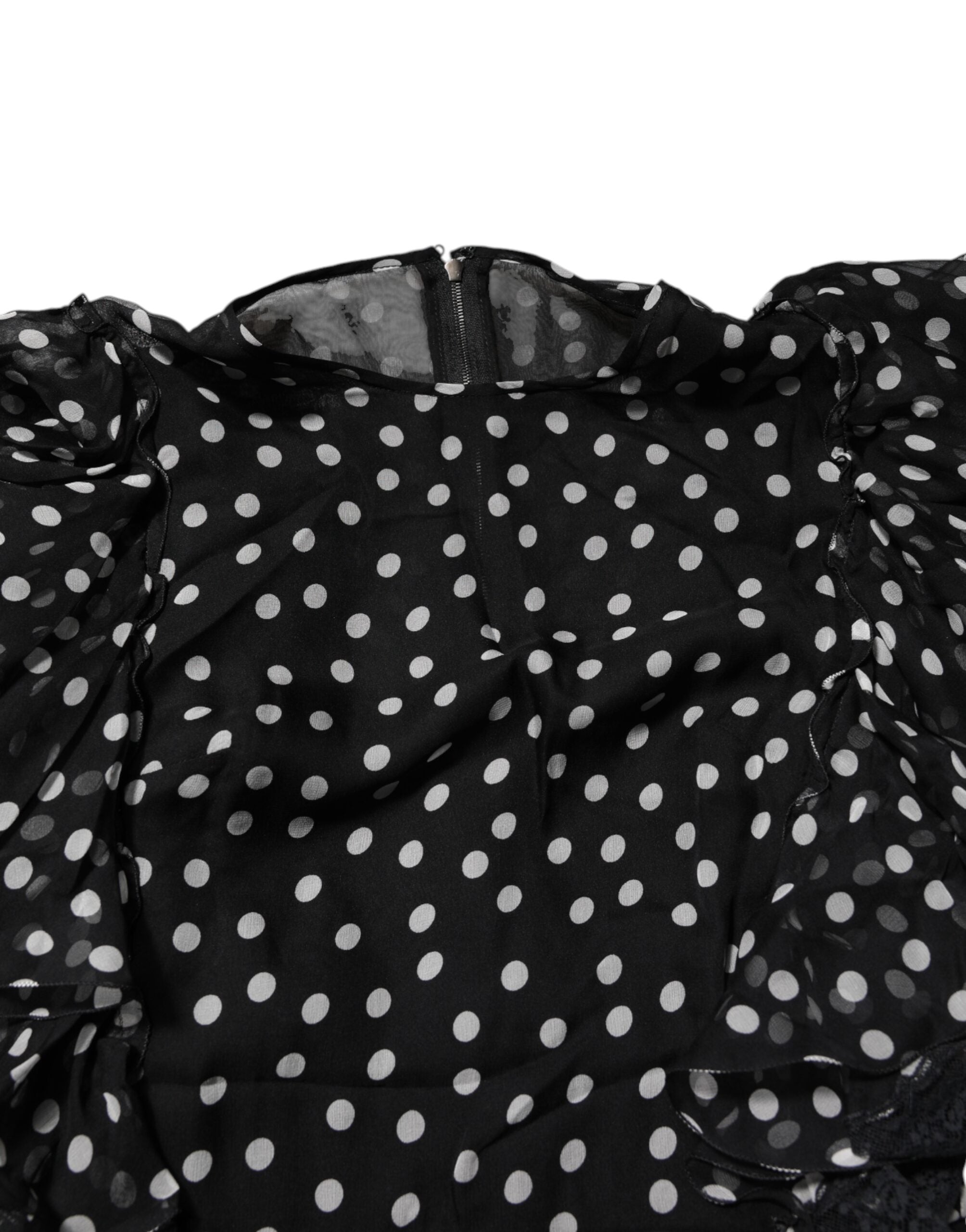 Vestido de gasa con lunares y encaje blanco y negro de Dolce & Gabbana-5