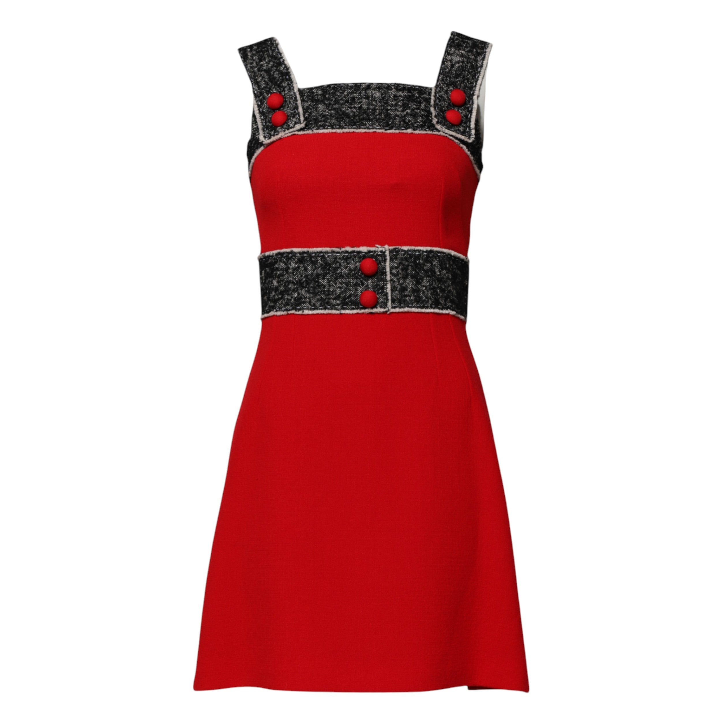 Vestido mini de lana rojo sin mangas de Dolce & Gabbana con corte A acampanado-5